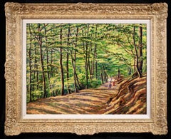 Vintage A Walk in the Forest - Post Impressionist Landscape Oil by Gustave Cariot