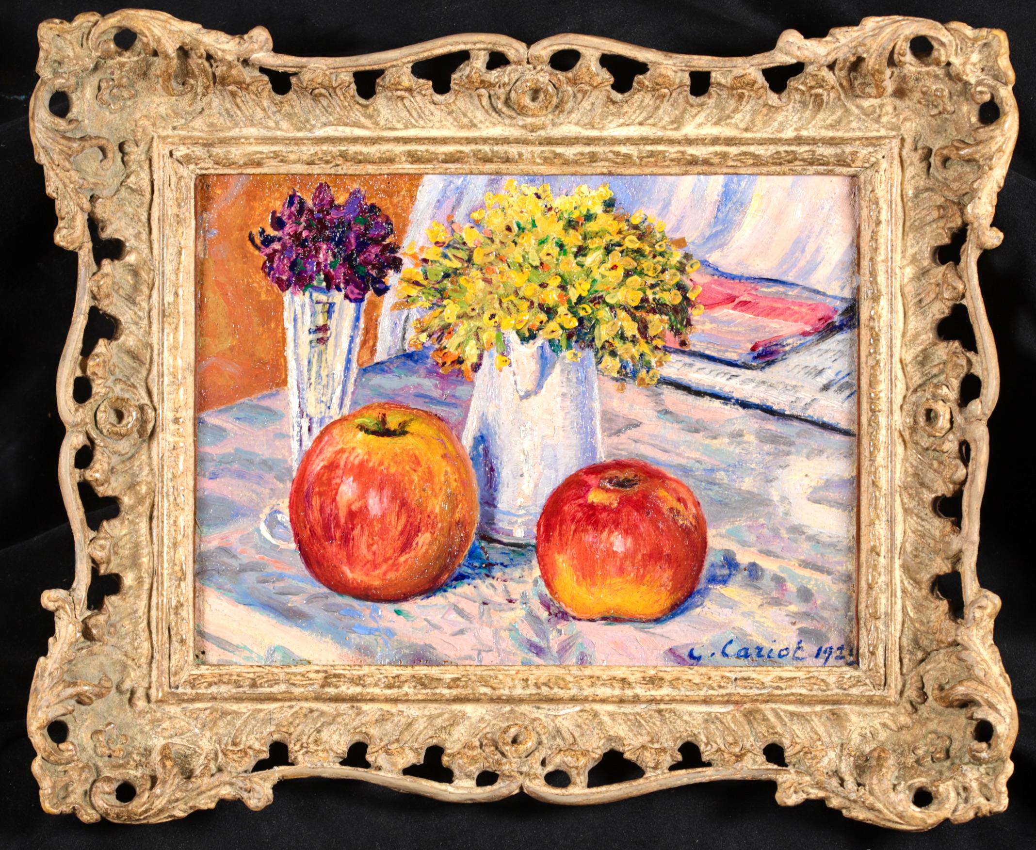 Gustave Camille Gaston Cariot Interior Painting - Flowers & Fruits - Post Impressionist Still Life Painting by Gustave Cariot
