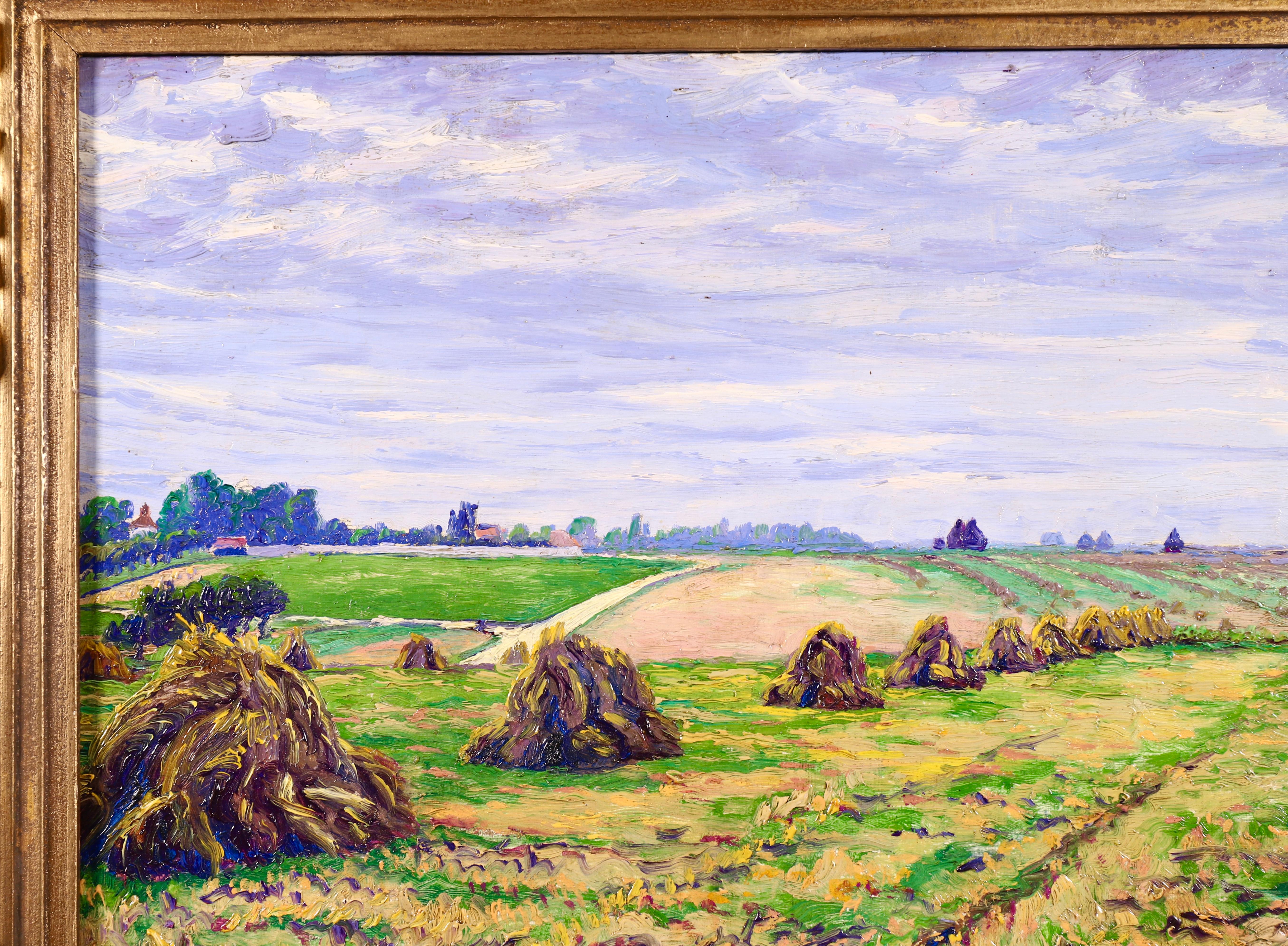 Haystacks - Postimpressionistisches Ölgemälde:: Landschaft von Gustave Cariot:: 20. Jahrhundert – Painting von Gustave Camille Gaston Cariot