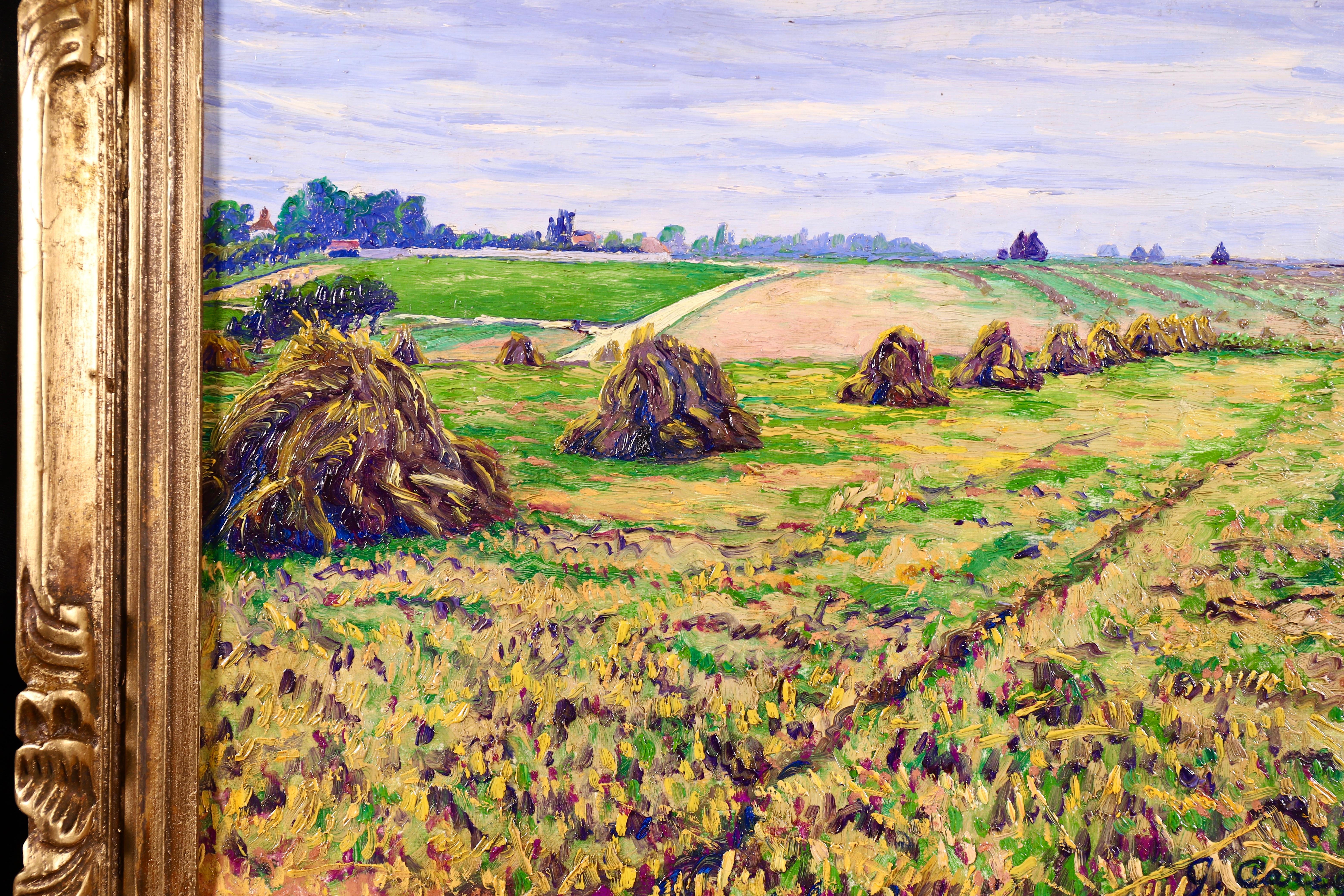 Haystacks - Postimpressionistisches Ölgemälde:: Landschaft von Gustave Cariot:: 20. Jahrhundert (Post-Impressionismus), Painting, von Gustave Camille Gaston Cariot