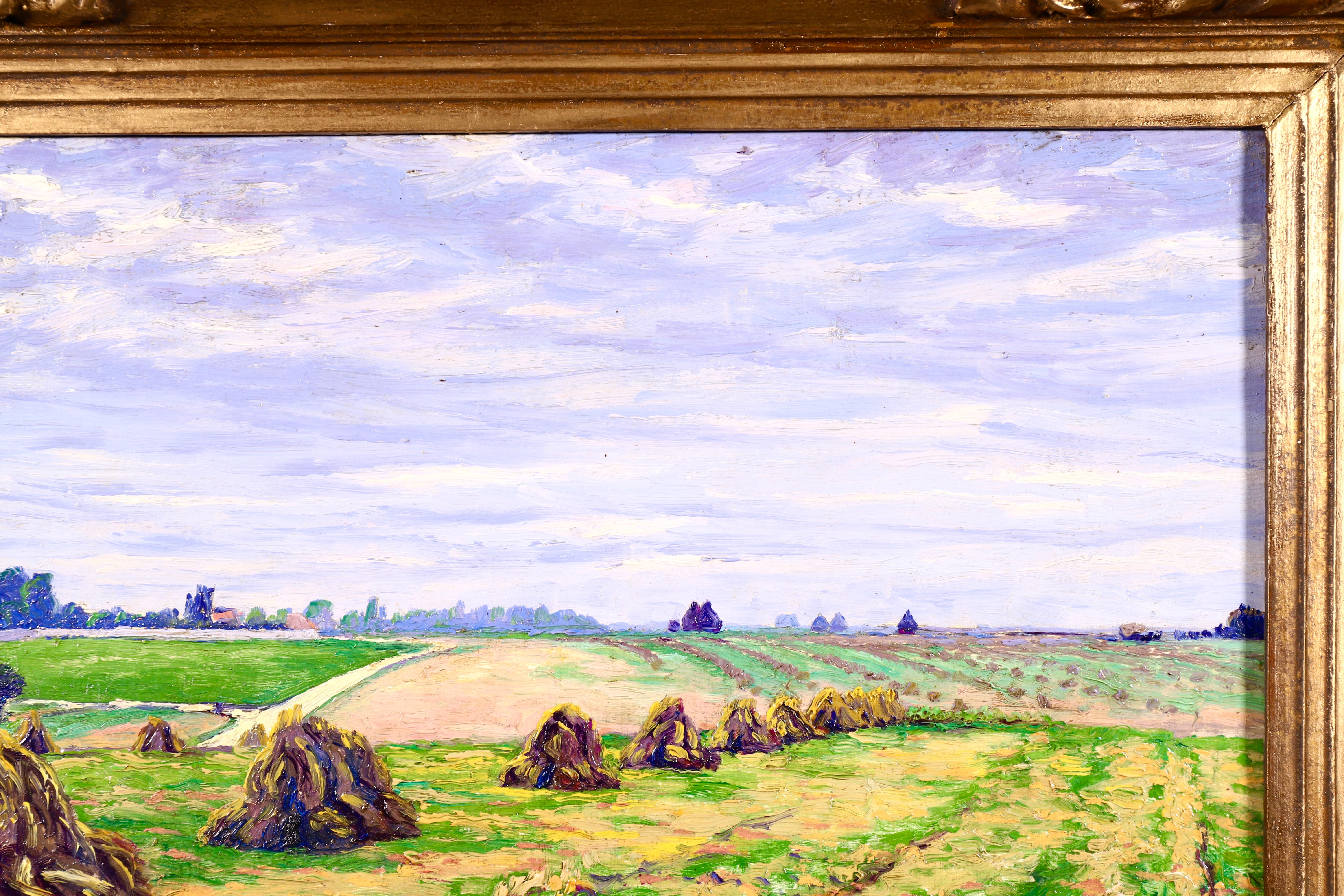 Haystacks - Postimpressionistisches Ölgemälde:: Landschaft von Gustave Cariot:: 20. Jahrhundert 2