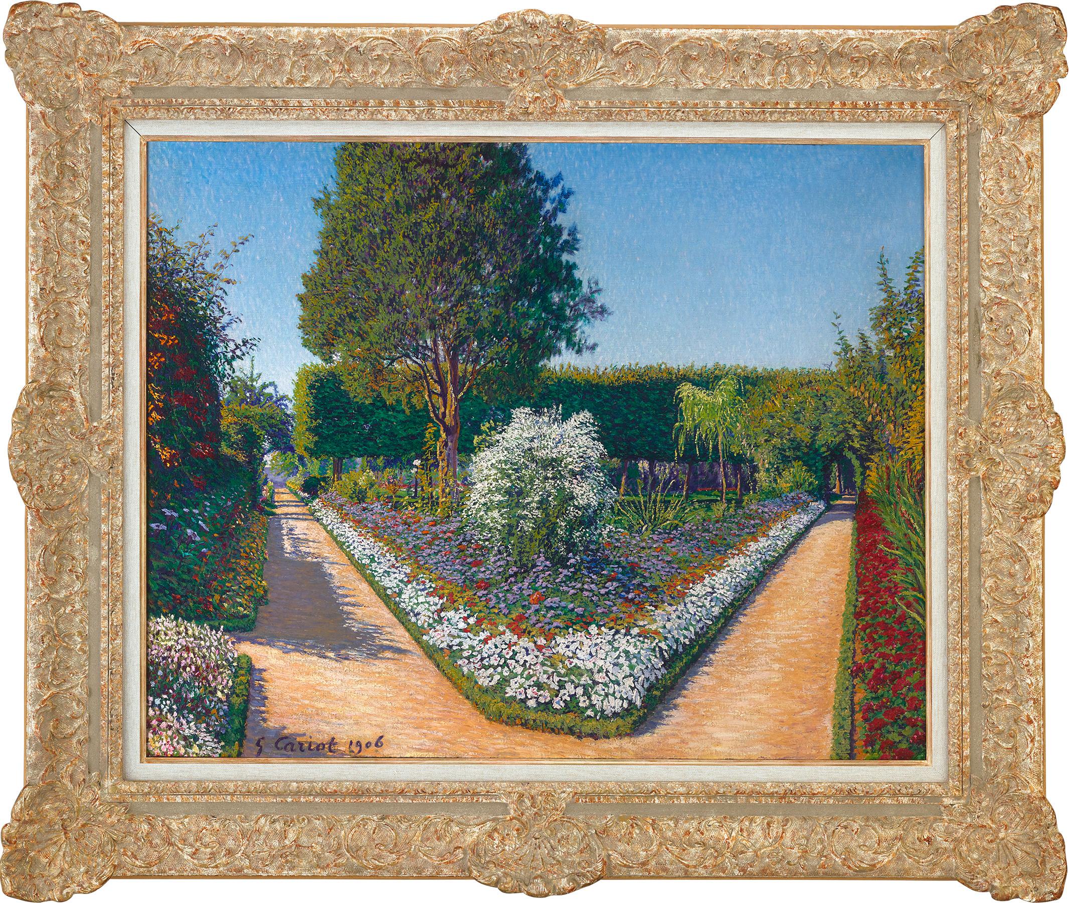 Le jardin de Périgny, Yonne - Painting by Gustave Camille Gaston Cariot