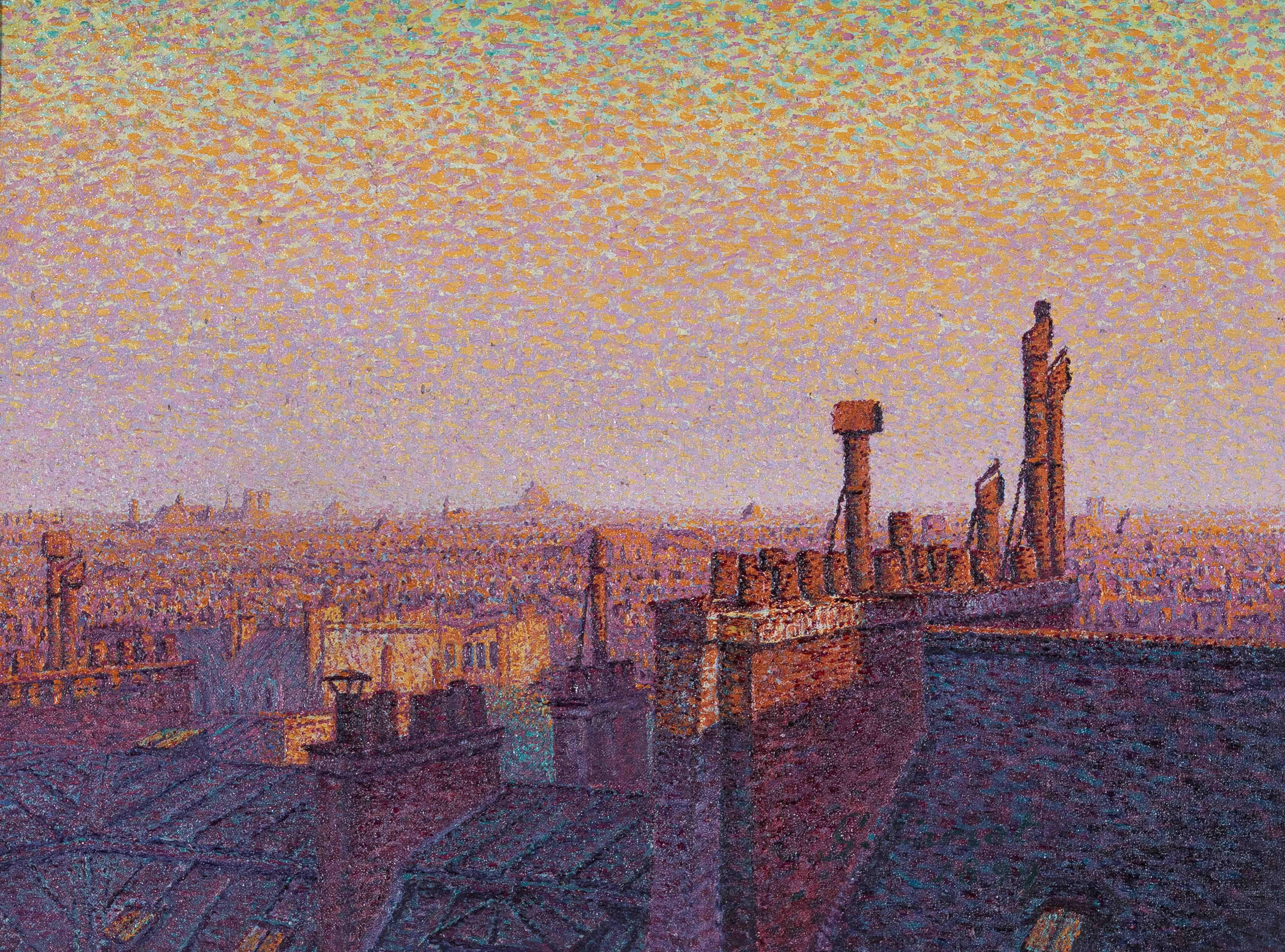 Gustave Camille Gaston Cariot Landscape Painting - Les toits de Paris, coucher de soleil by Gustave Cariot - Parisian views 