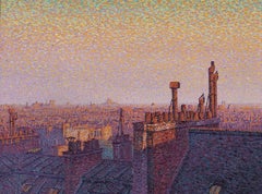 Antique Les toits de Paris, coucher de soleil by Gustave Cariot - Parisian views 