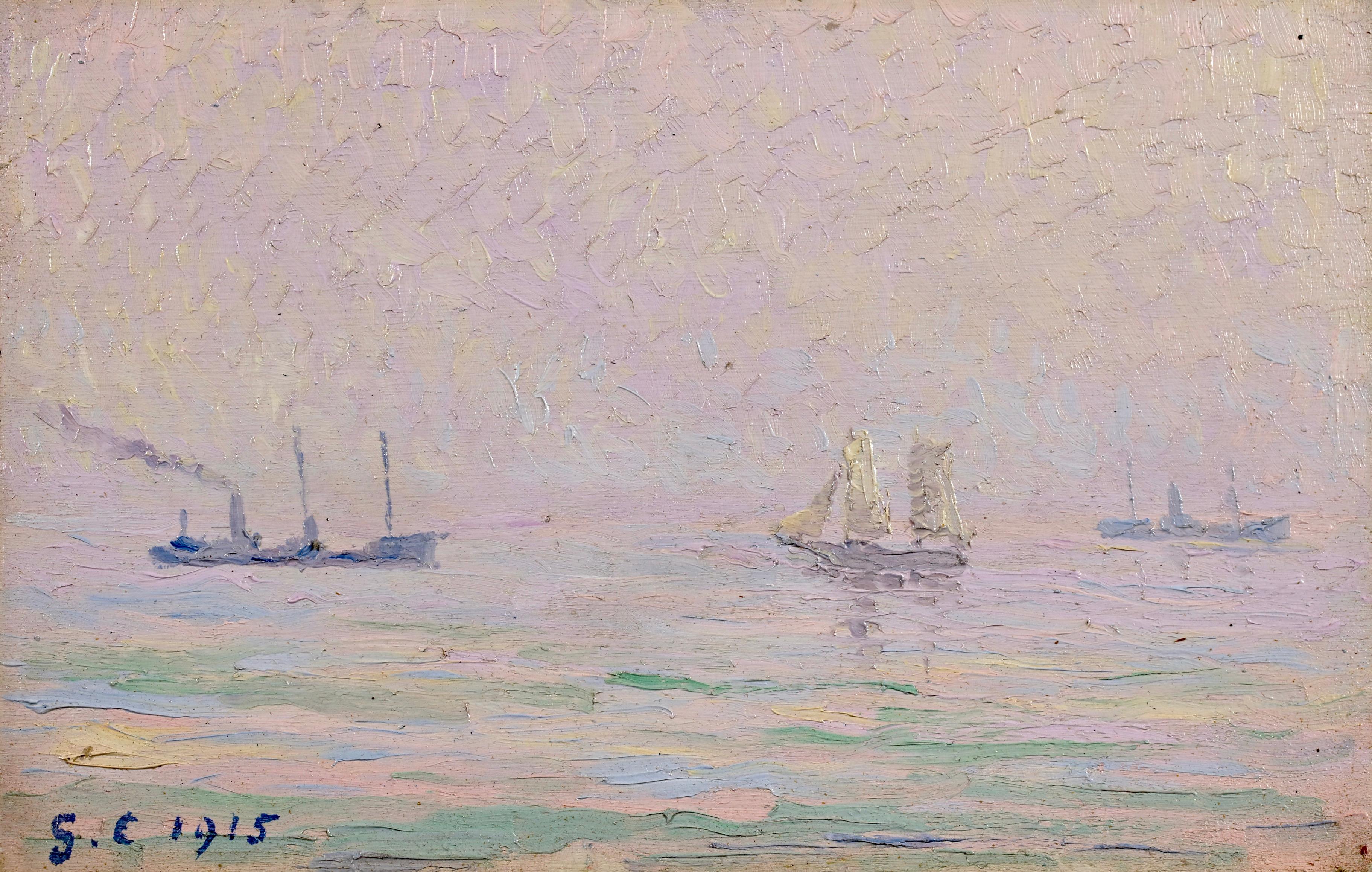Rade de Saint-Milo - Postimpressionistisches Ölgemälde mit Meerblick von Gustave Cariot – Painting von Gustave Camille Gaston Cariot