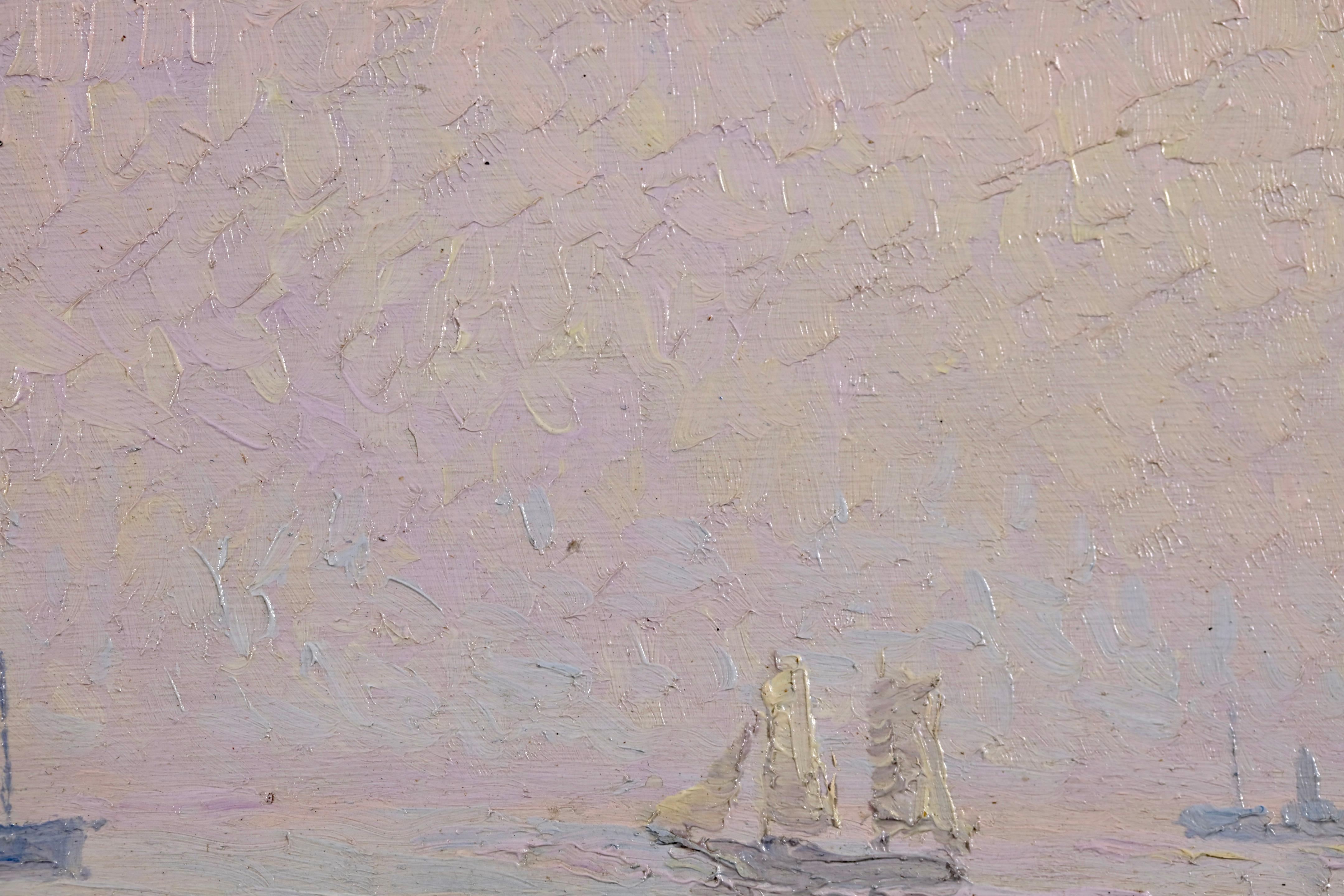 Rade de Saint-Milo - Postimpressionistisches Ölgemälde mit Meerblick von Gustave Cariot (Braun), Landscape Painting, von Gustave Camille Gaston Cariot