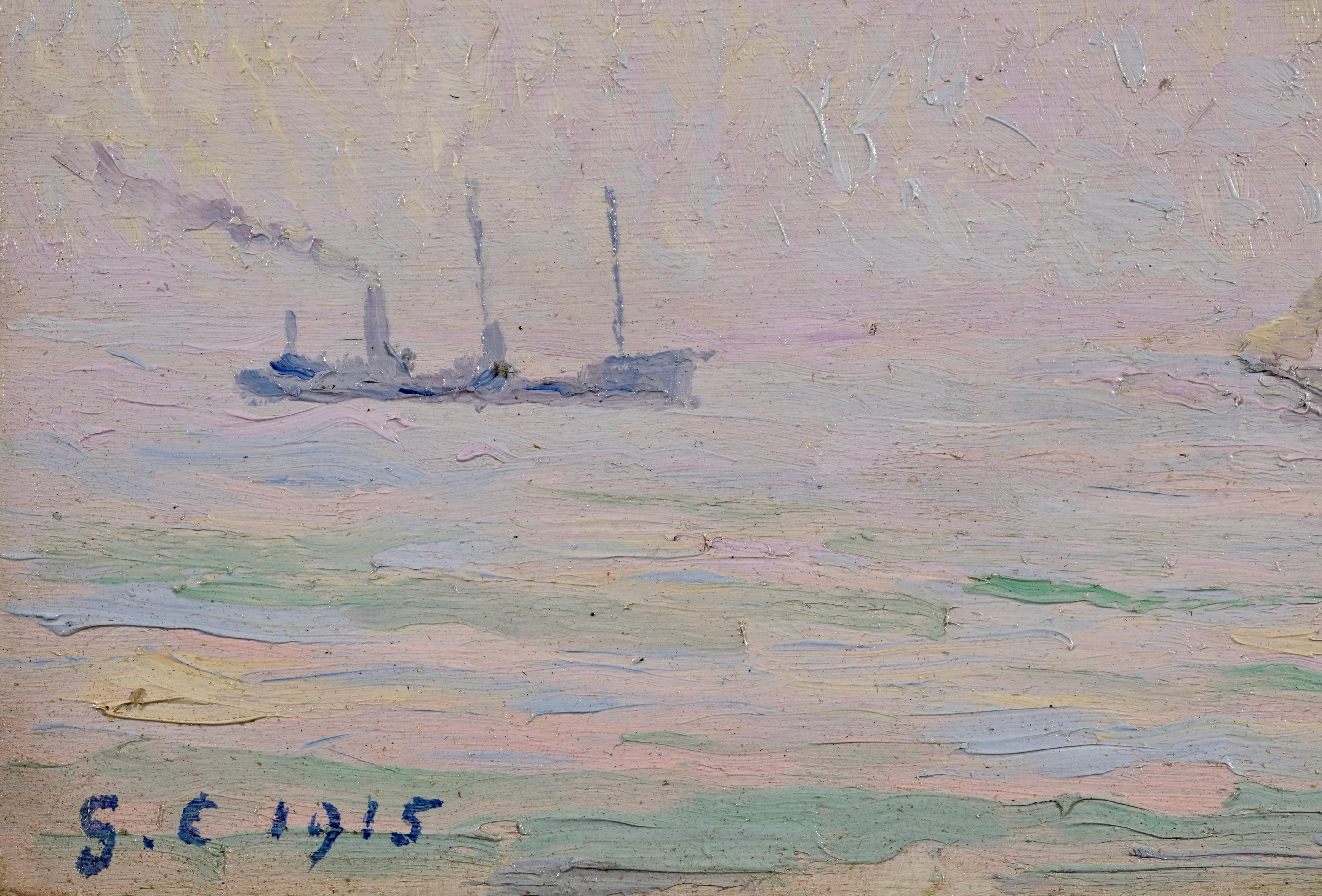 Rade de Saint-Milo - Postimpressionistisches Ölgemälde mit Meerblick von Gustave Cariot im Angebot 2