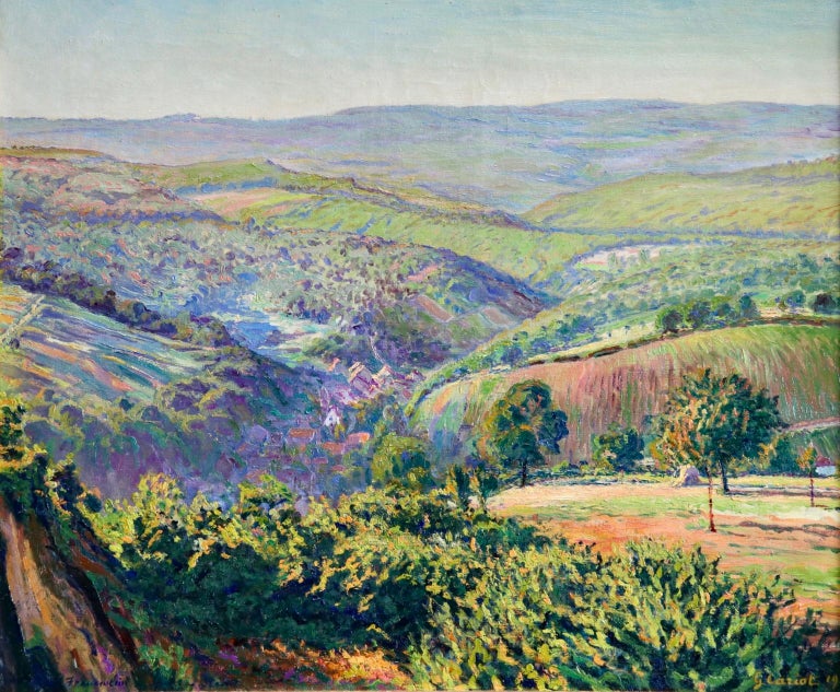 The Rhine Valley - Frauenstein - Post Impressionist Oil, Landscape by G Cariot - Painting by Gustave Camille Gaston Cariot