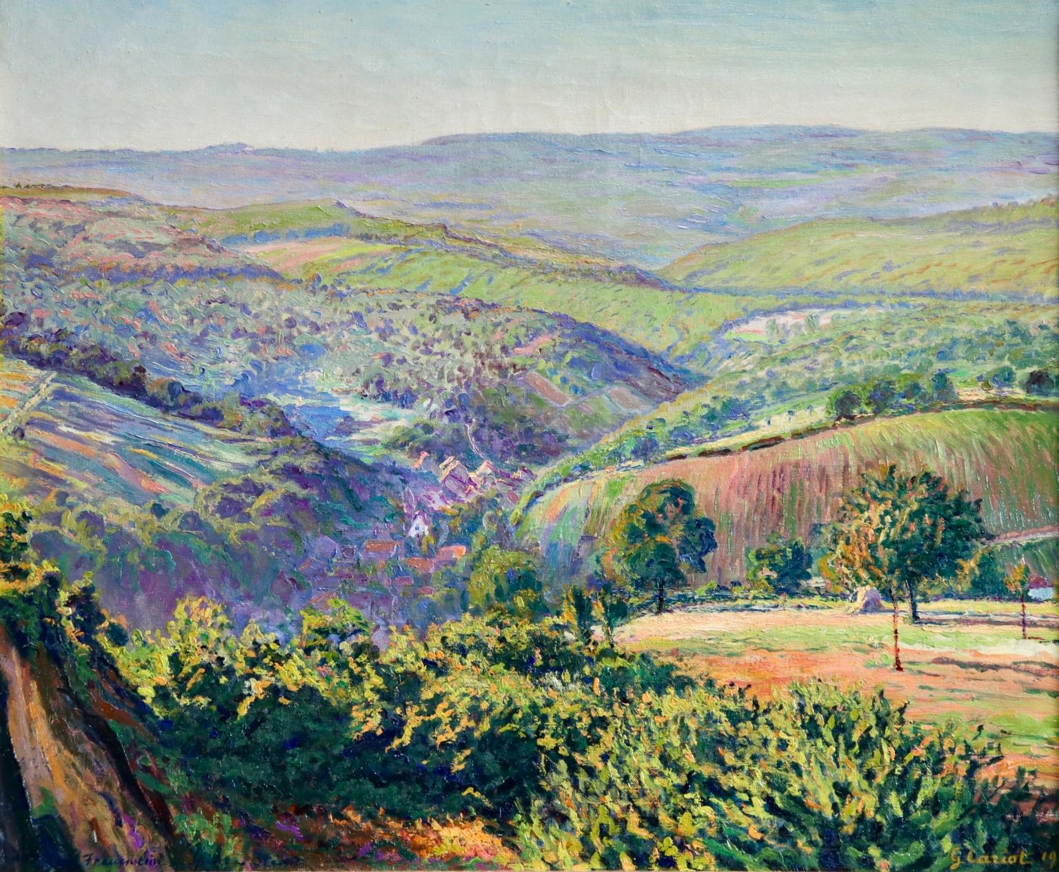 The Rhine Valley - French Post Impressionist Oil, Landscape by Gustave Cariot - Painting by Gustave Camille Gaston Cariot