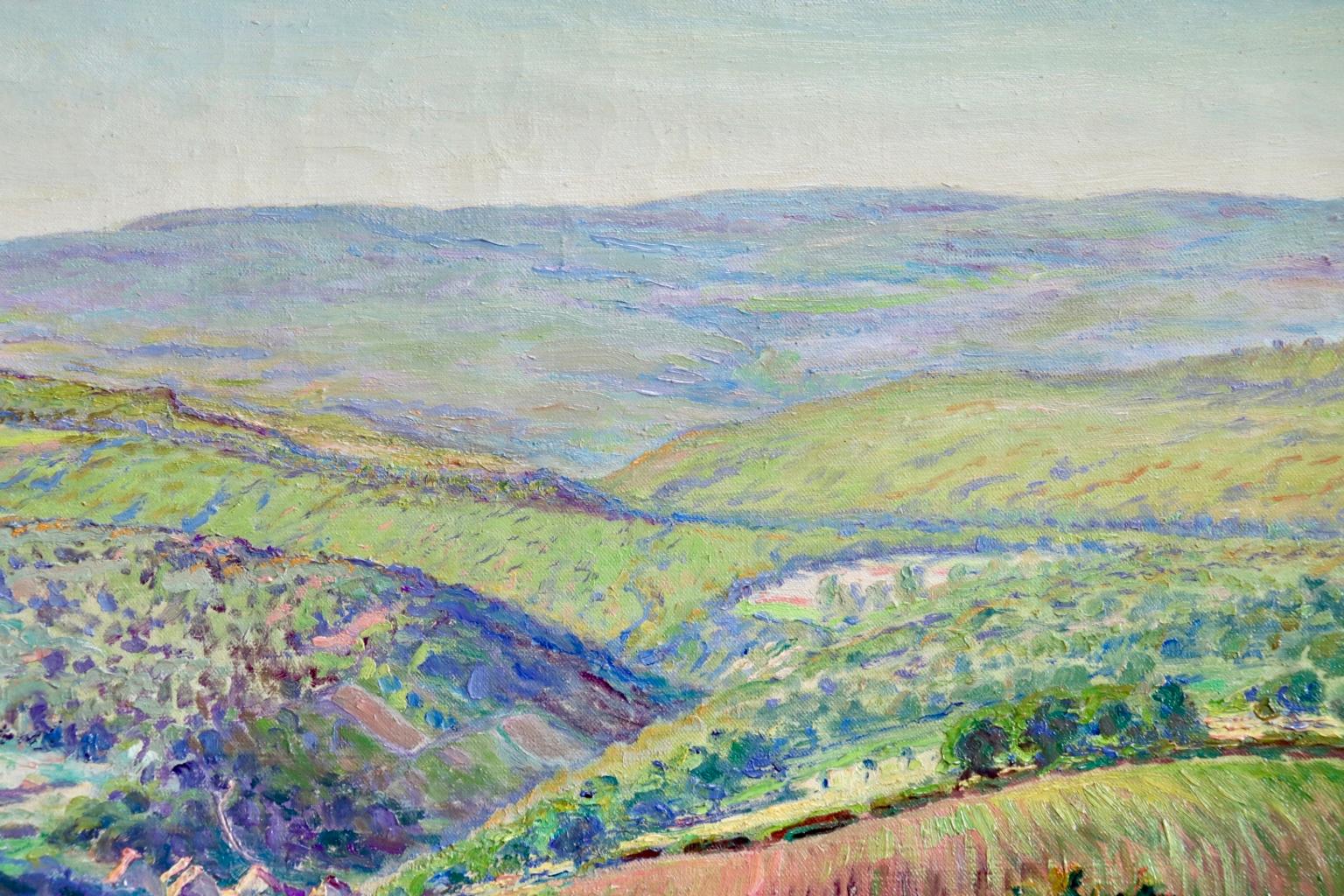The Rhine Valley - French Post Impressionist Oil, Landscape by Gustave Cariot - Post-Impressionist Painting by Gustave Camille Gaston Cariot