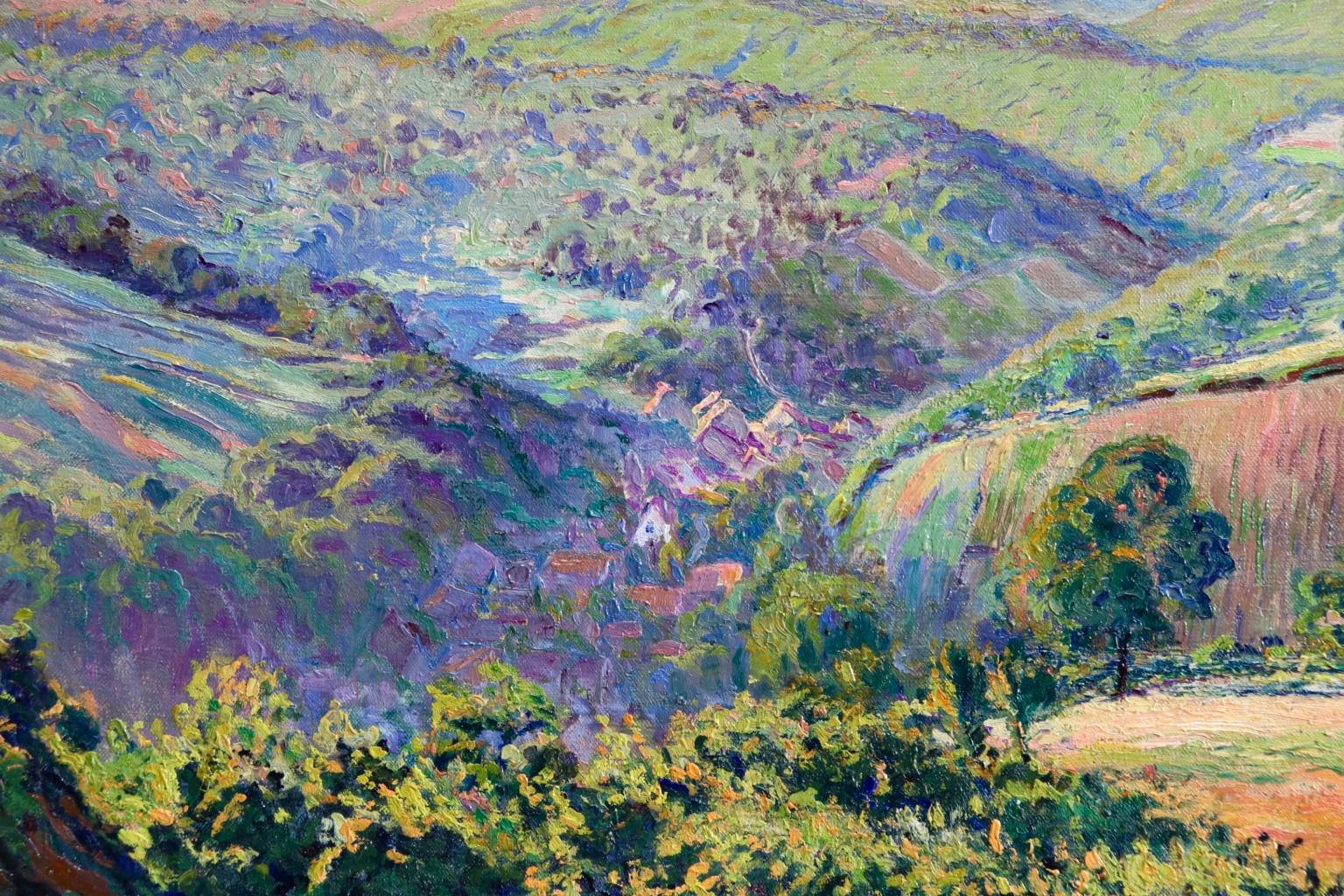 The Rhine Valley - French Post Impressionist Oil, Landscape by Gustave Cariot - Brown Landscape Painting by Gustave Camille Gaston Cariot