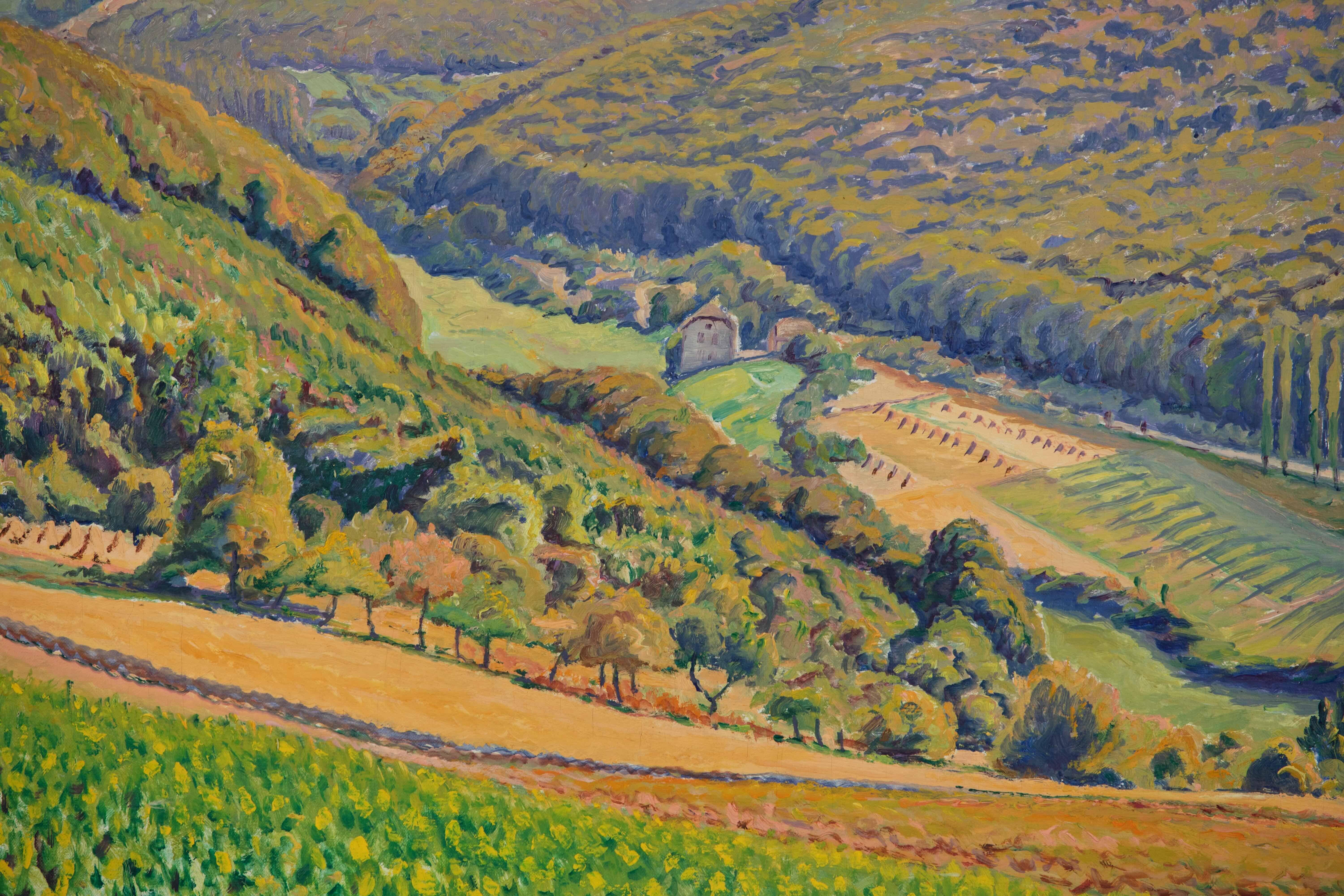 Vue de la Vallée de Gustave Cariot - Pintura al óleo, Paisaje - Painting Posimpresionista de Gustave Camille Gaston Cariot