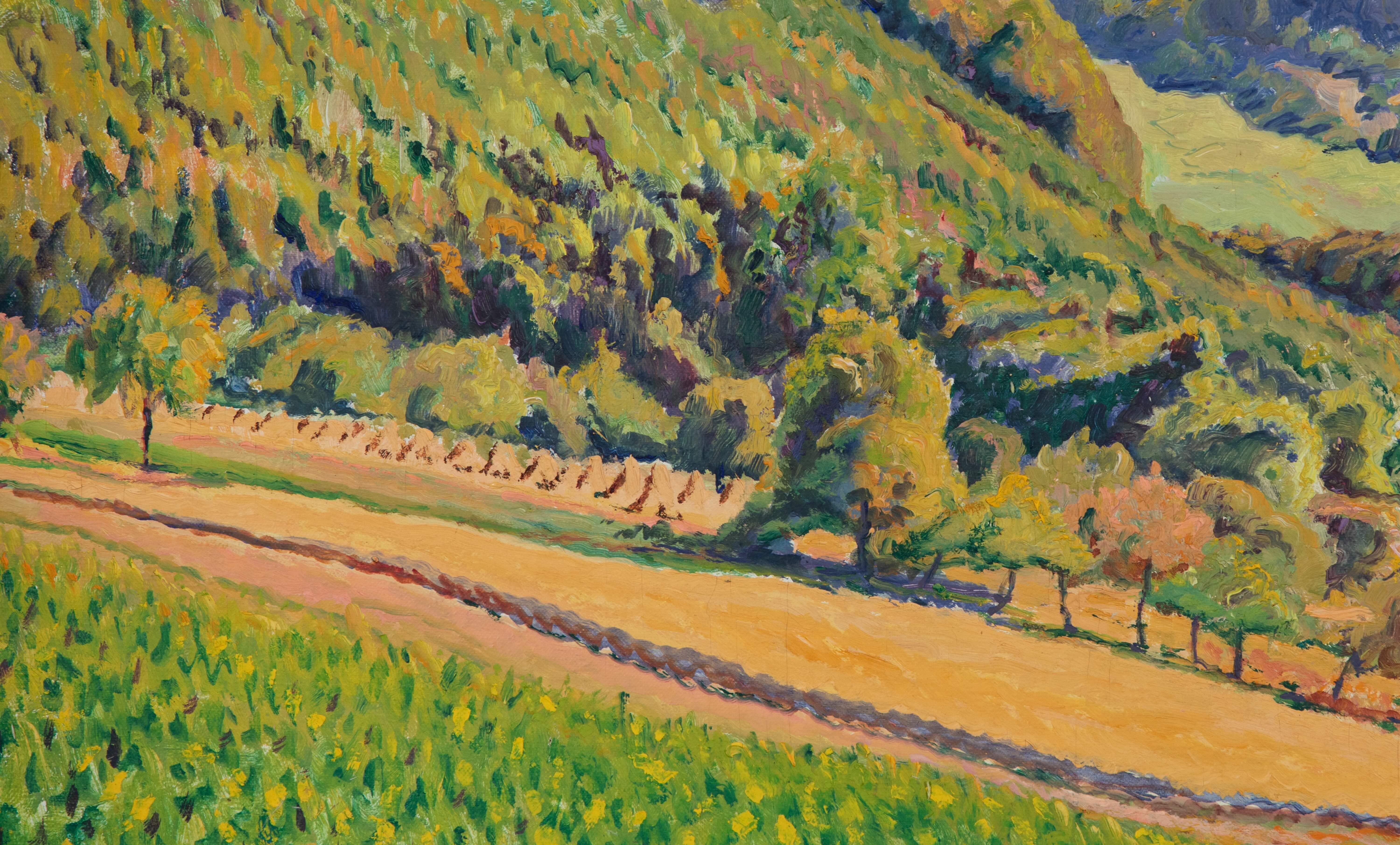 Vue de la Vallée de Gustave Cariot - Pintura al óleo, Paisaje - Landscape Painting Marrón de Gustave Camille Gaston Cariot