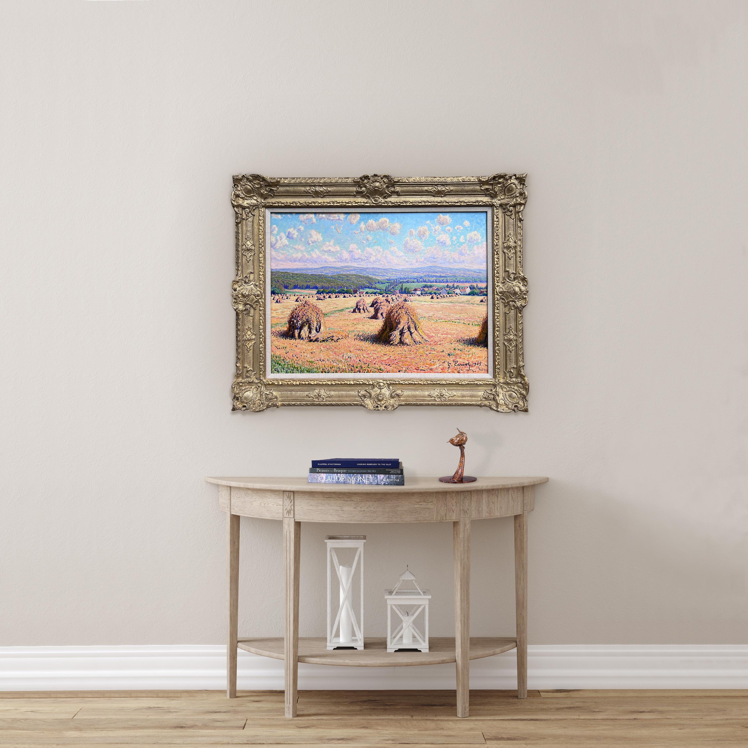 Meules dans un Paysage Vallonné - Painting di Gustave Cariot