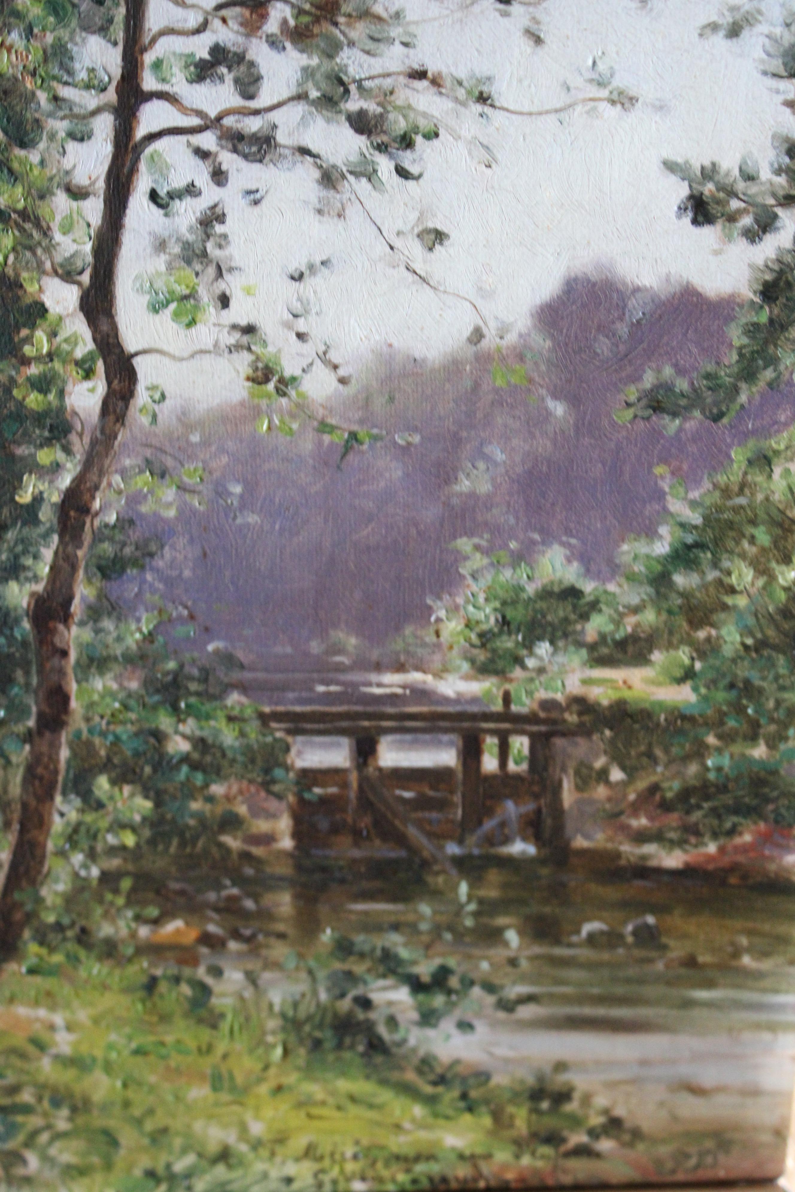 Antikes französisches Landschaftsgemälde, Ölgemälde auf Leinwand, Französisch Barbizon, Gustave Garaud (Braun), Landscape Painting, von Gustave Cesaire Garaud