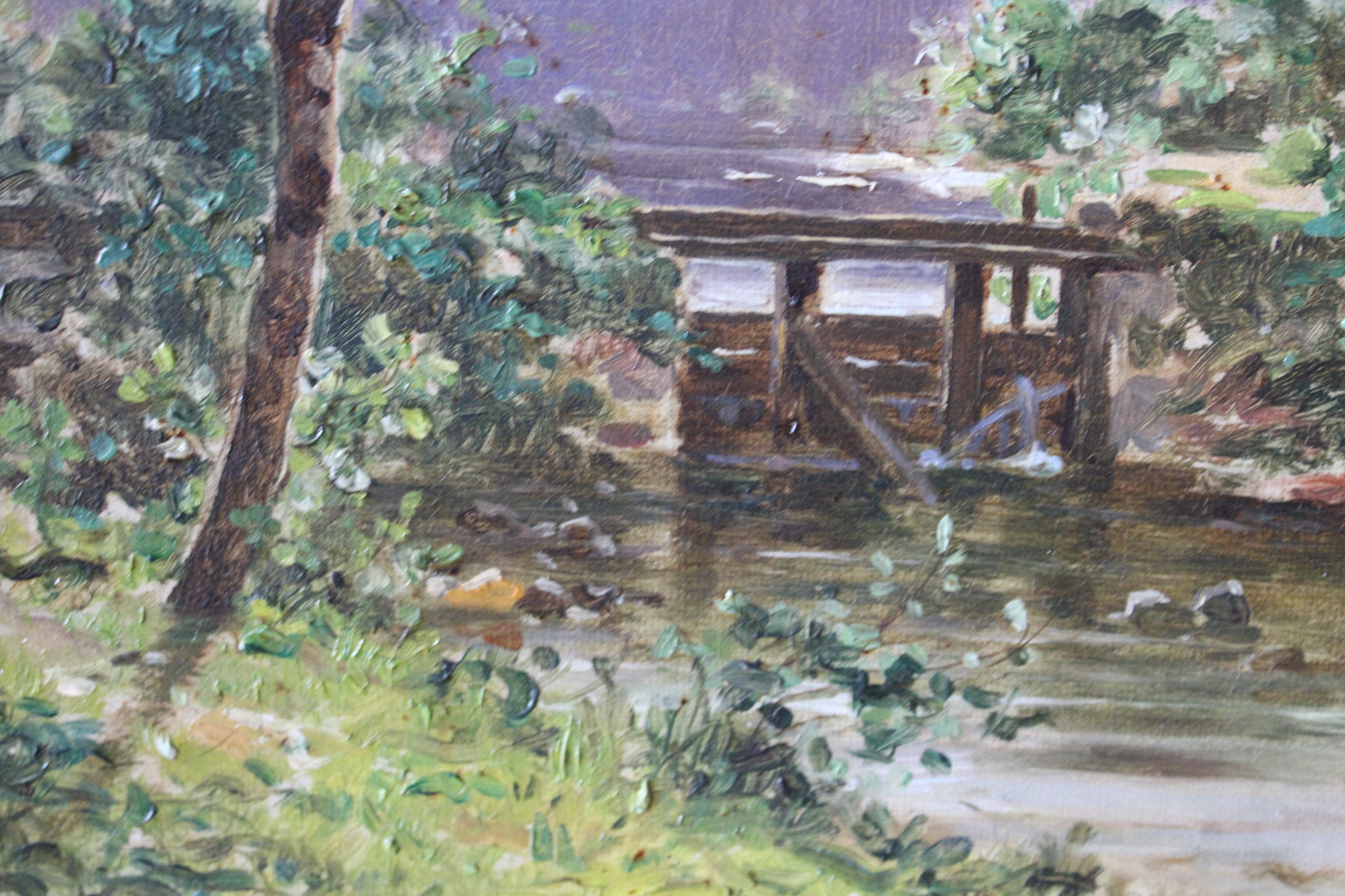 Antikes französisches Landschaftsgemälde, Ölgemälde auf Leinwand, Französisch Barbizon, Gustave Garaud im Angebot 1