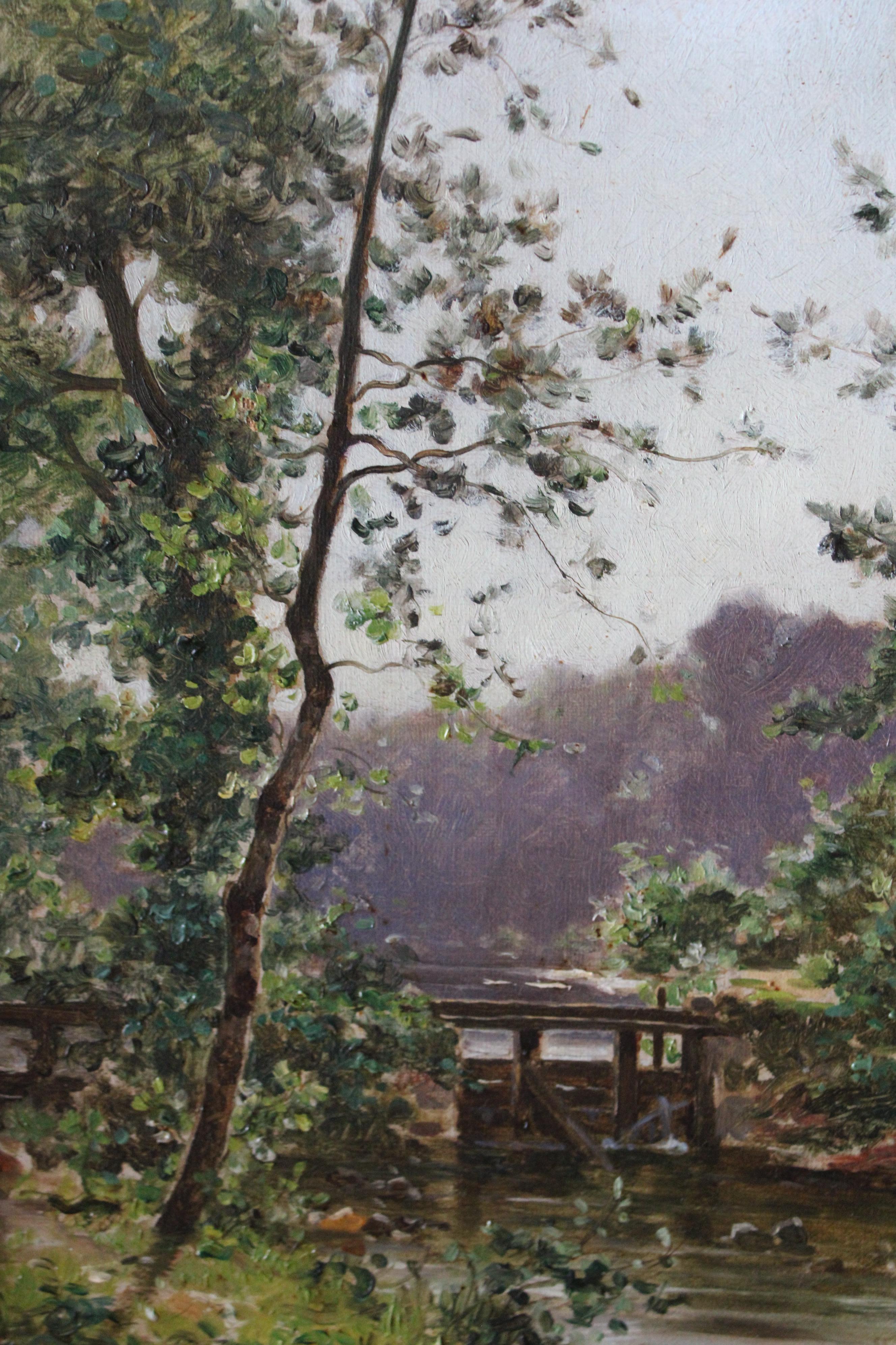 Antikes französisches Landschaftsgemälde, Ölgemälde auf Leinwand, Französisch Barbizon, Gustave Garaud im Angebot 2