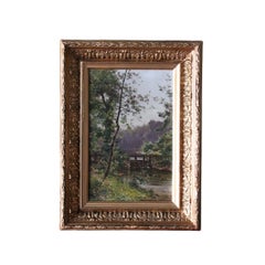 Antique French Landscape oil painting on canvas, French Barbizon, Gustave Garaud