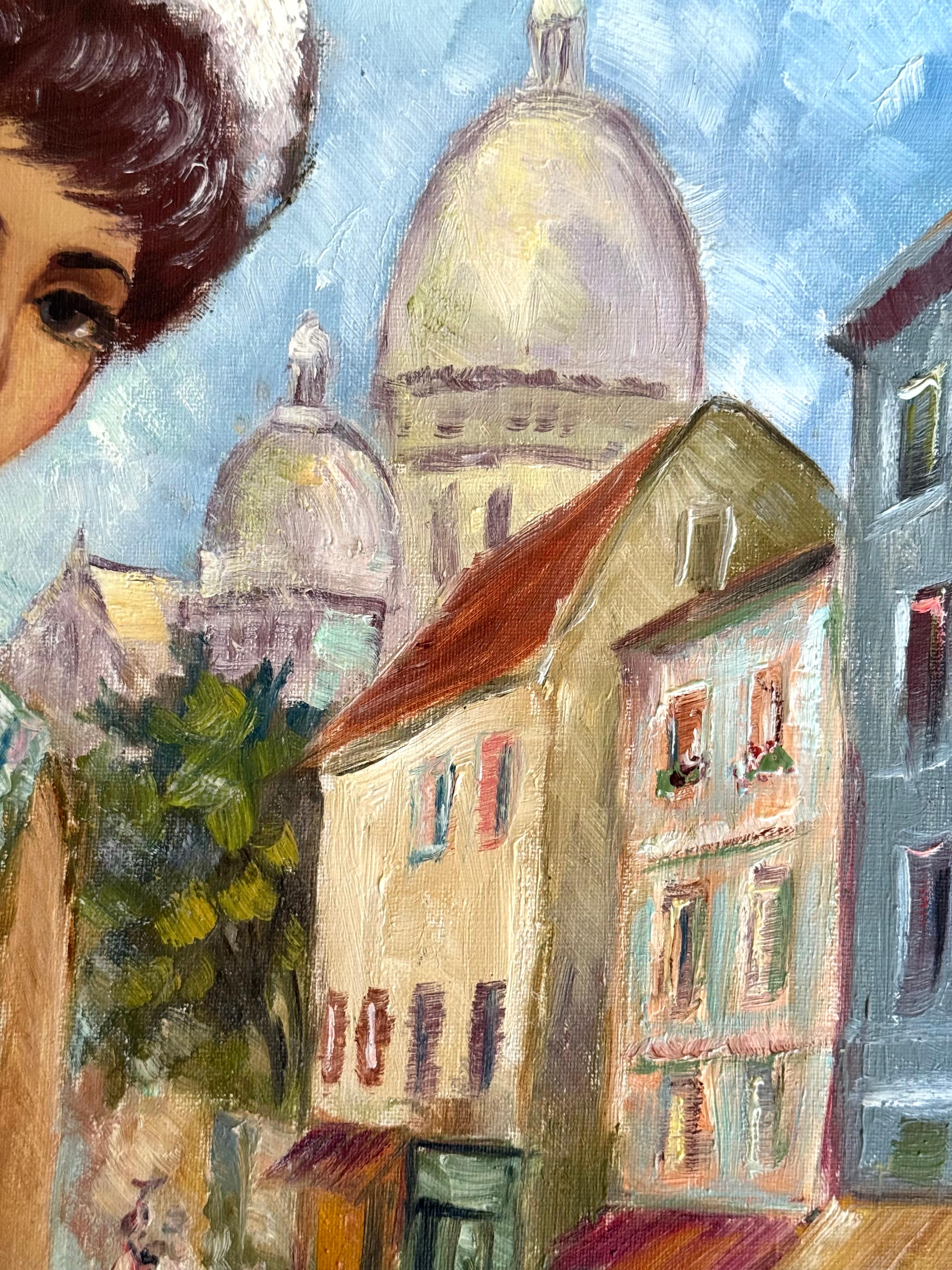 Dipinto originale a olio su tela di una bellezza parigina a Parigi, in Francia, di Gustave Cherie Manes.  Firmato in basso a destra 