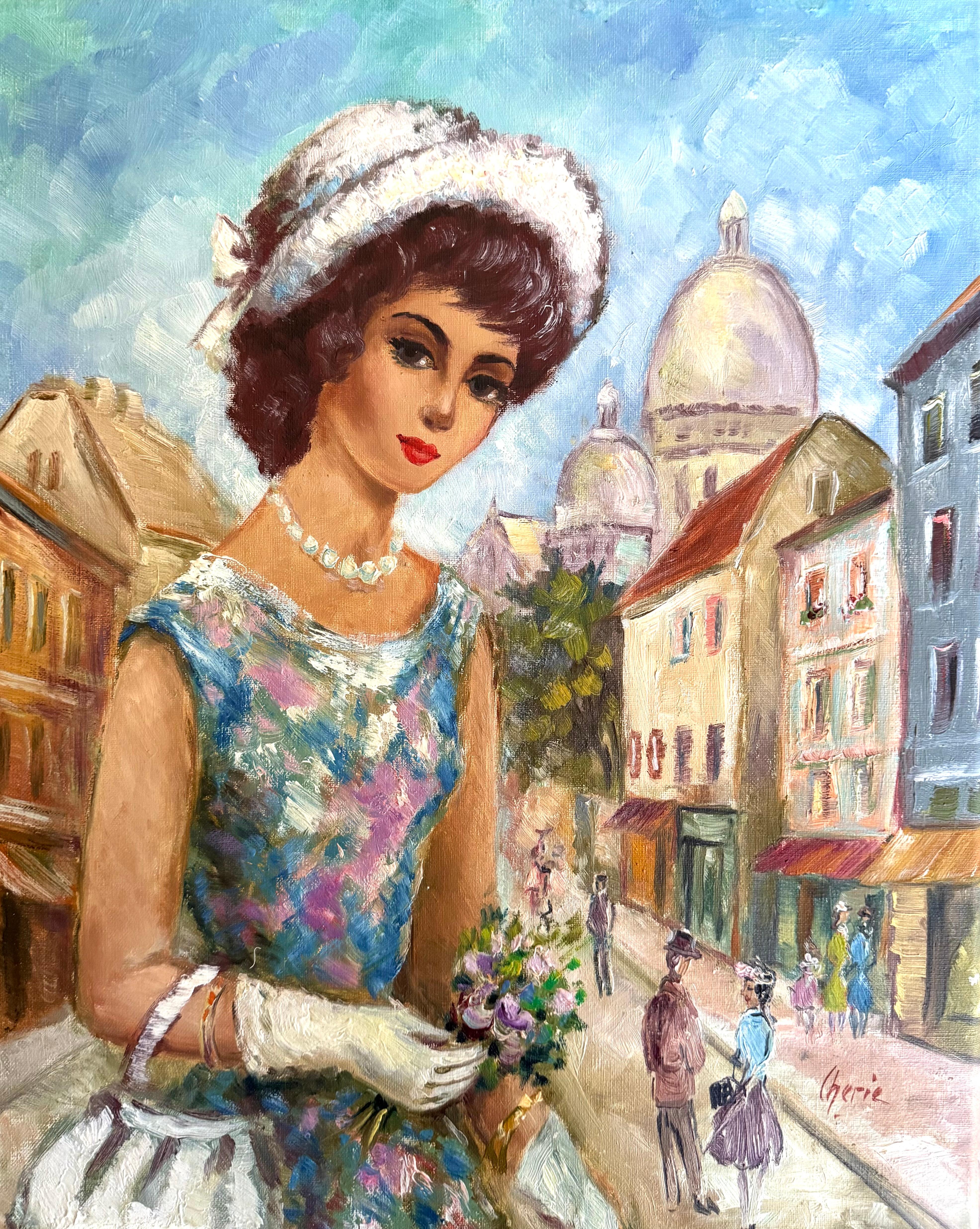 Figurative Painting di Gustave Cheri Manes - "Una bellezza parigina"