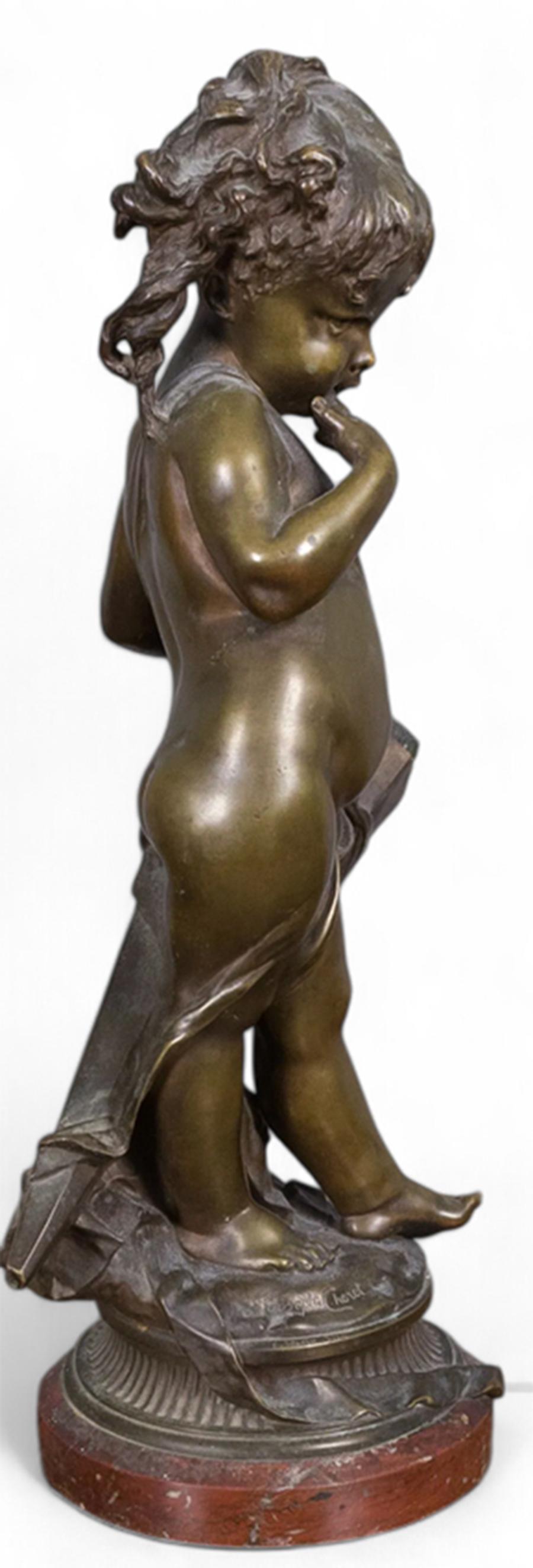 Giuseppe   Chéret  Statua di bronzo di una ragazza - Figurative Sculpture Nero di Gustave Chéret