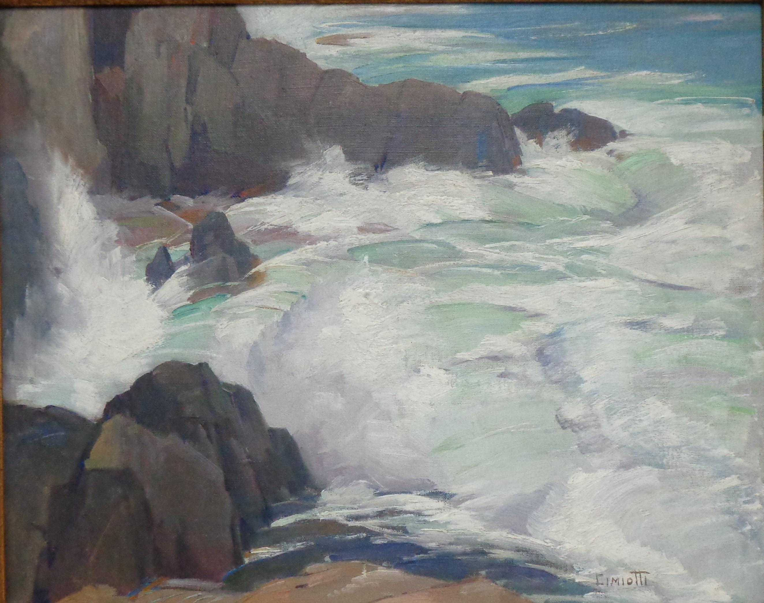 American Impressionist Oil Painting Gustave Cimioti 1875-1969 Marine Monhegan - Brown Landscape Painting by Gustave Cimiotti Jr.