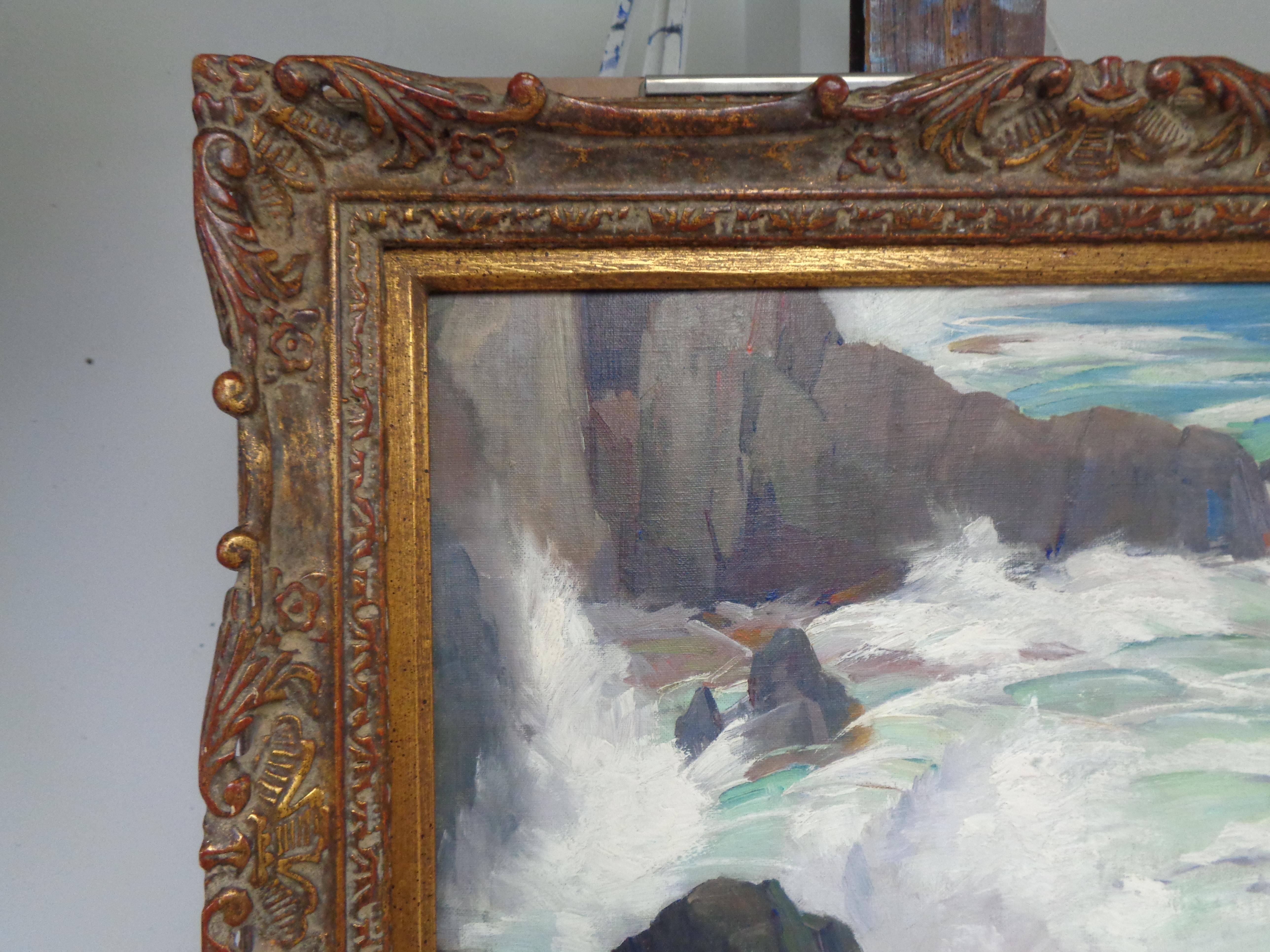 Gustave Cimioti Jr.
Monhegan
oil/canvas board signed LR
15.88 x 19.88 unframed, 21.19 x 25.07 framed
Good original condition in period frame. Possibly original

Biography:
Gustave Cimiotti Jr., 1875-1956, was a first-generation American with roots