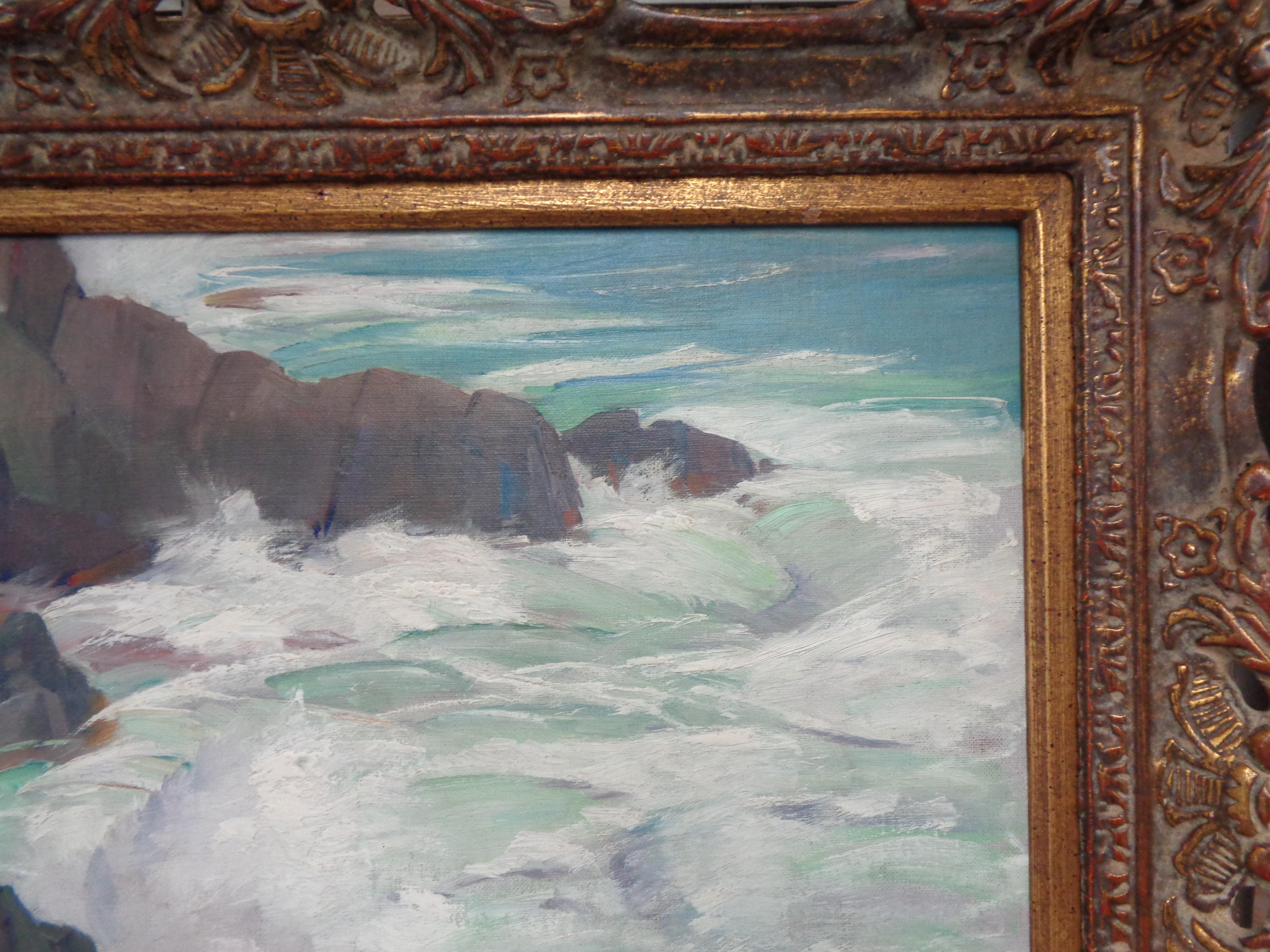 Óleo impresionista americano Gustave Cimioti 1875-1969 Marine Monhegan - Landscape Painting Marrón de Gustave Cimiotti Jr.