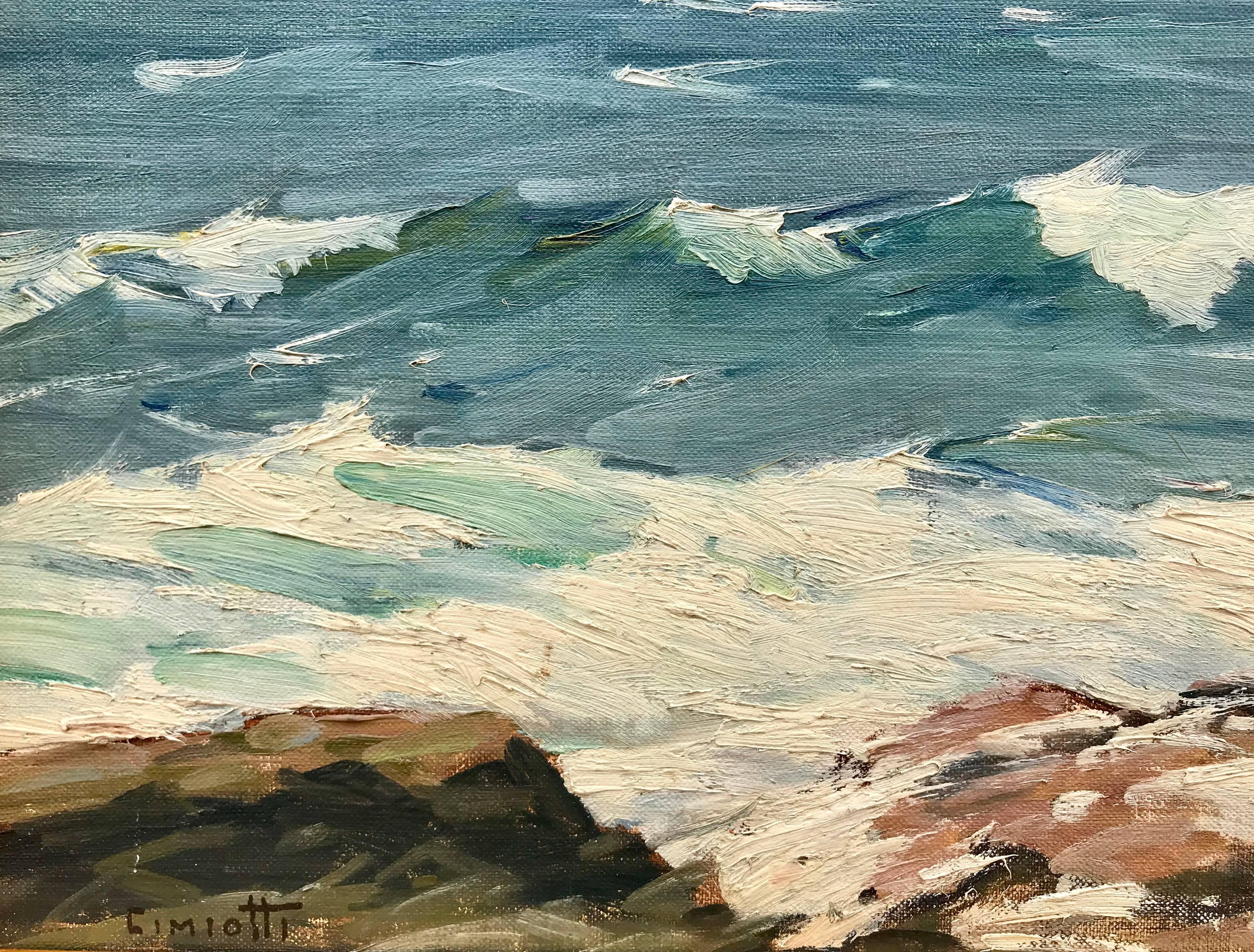 “The Grey Blue Sea, Bermuda” - Gray Landscape Painting by Gustave Cimiotti Jr.