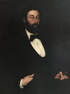 The Cigar Smoker, Fine Large 19th Century Realist Portrait of Gentleman 