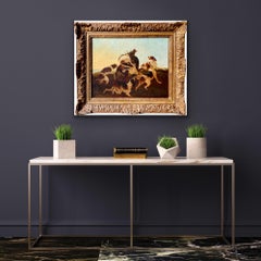 19th century French painting - A stag Hunt - Deer Landscape Hunting Courbet