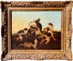 19th century French painting - A stag Hunt - Deer Landscape Hunting Courbet