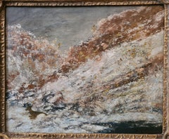 'Paysage de Neige Dans le Jura, Avec Chevreuil'. Mid 19th Century Oil on Canvas.