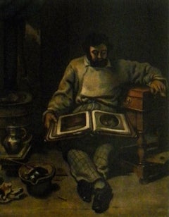 (after) Gustave Courbet lithograph -Marc Trapadoux examinant un livre d'estampes