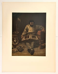 (después de) Gustave Courbet litografía -Marc Trapadoux examinant un livre d'estampes