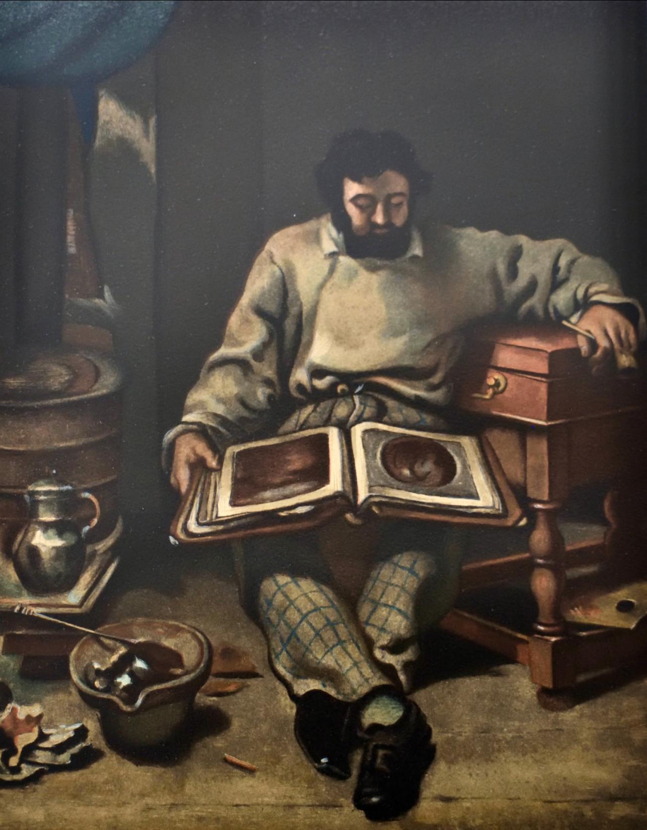 Courbet, Marc Trapadoux examinant un livre d'estampes (after)