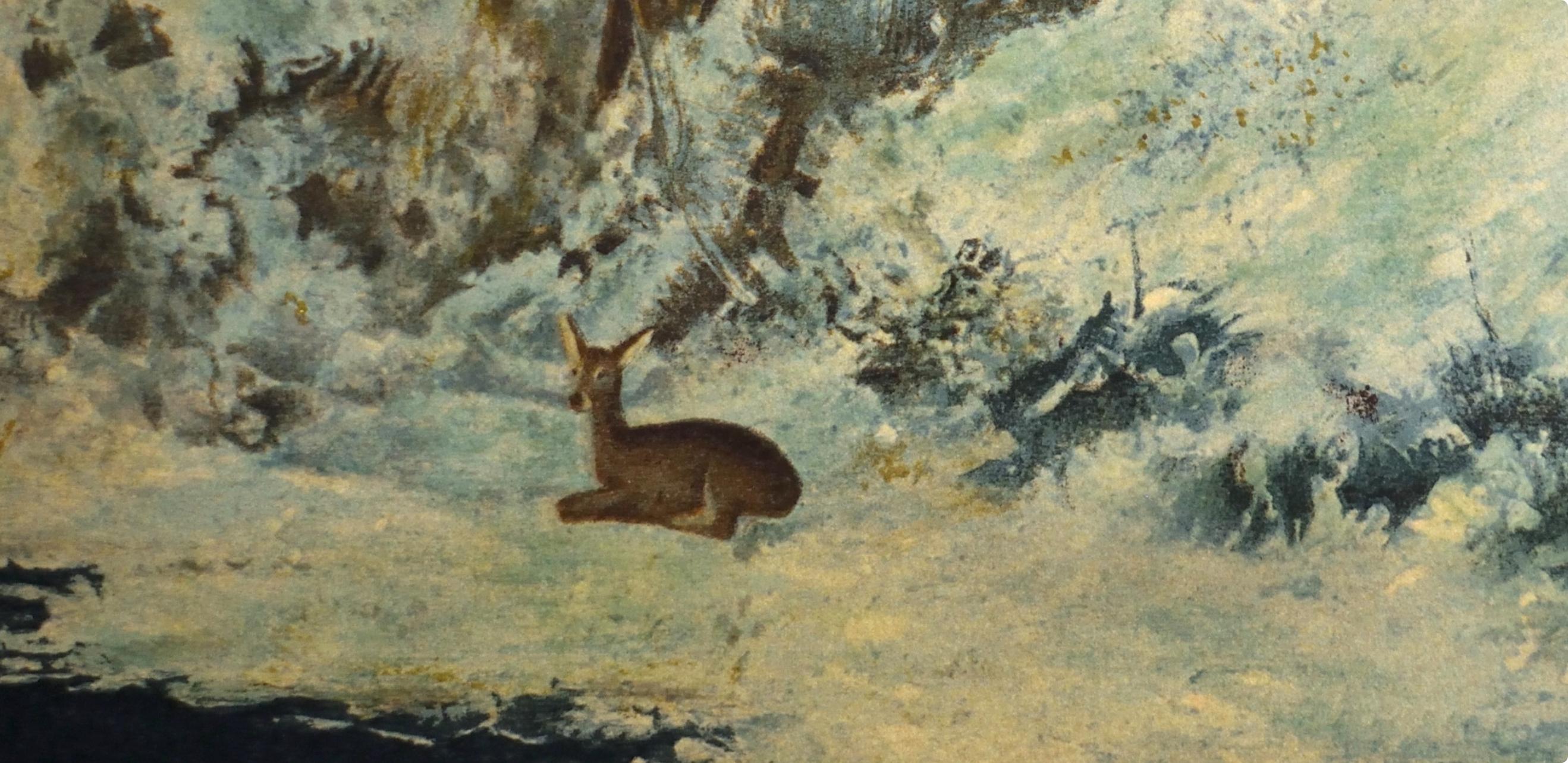 Courbet, Paysage de neige dans le jura, avec chevreuil (after) For Sale 1