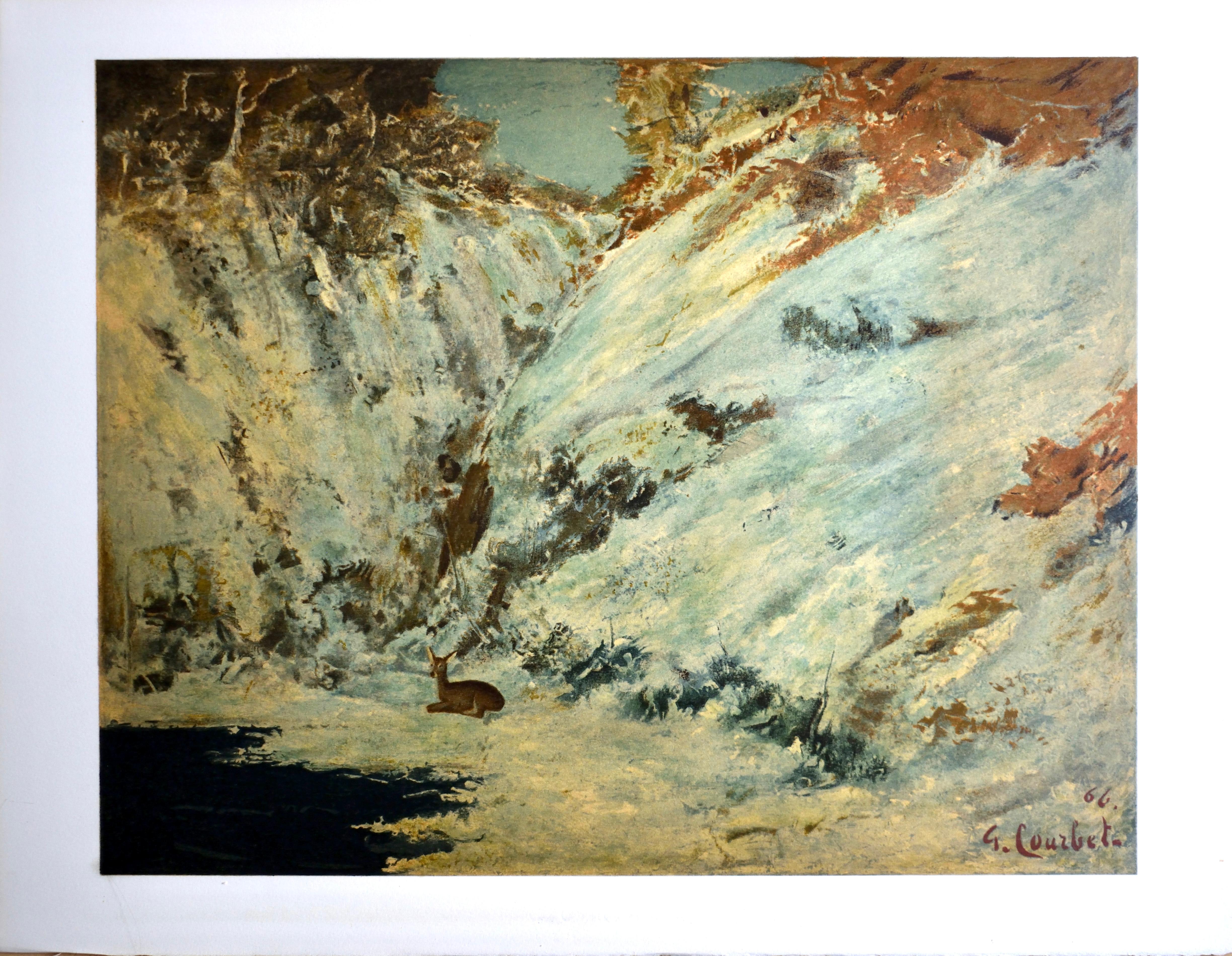 Courbet, Paysage de neige dans le jura, avec chevreuil (après) en vente 2
