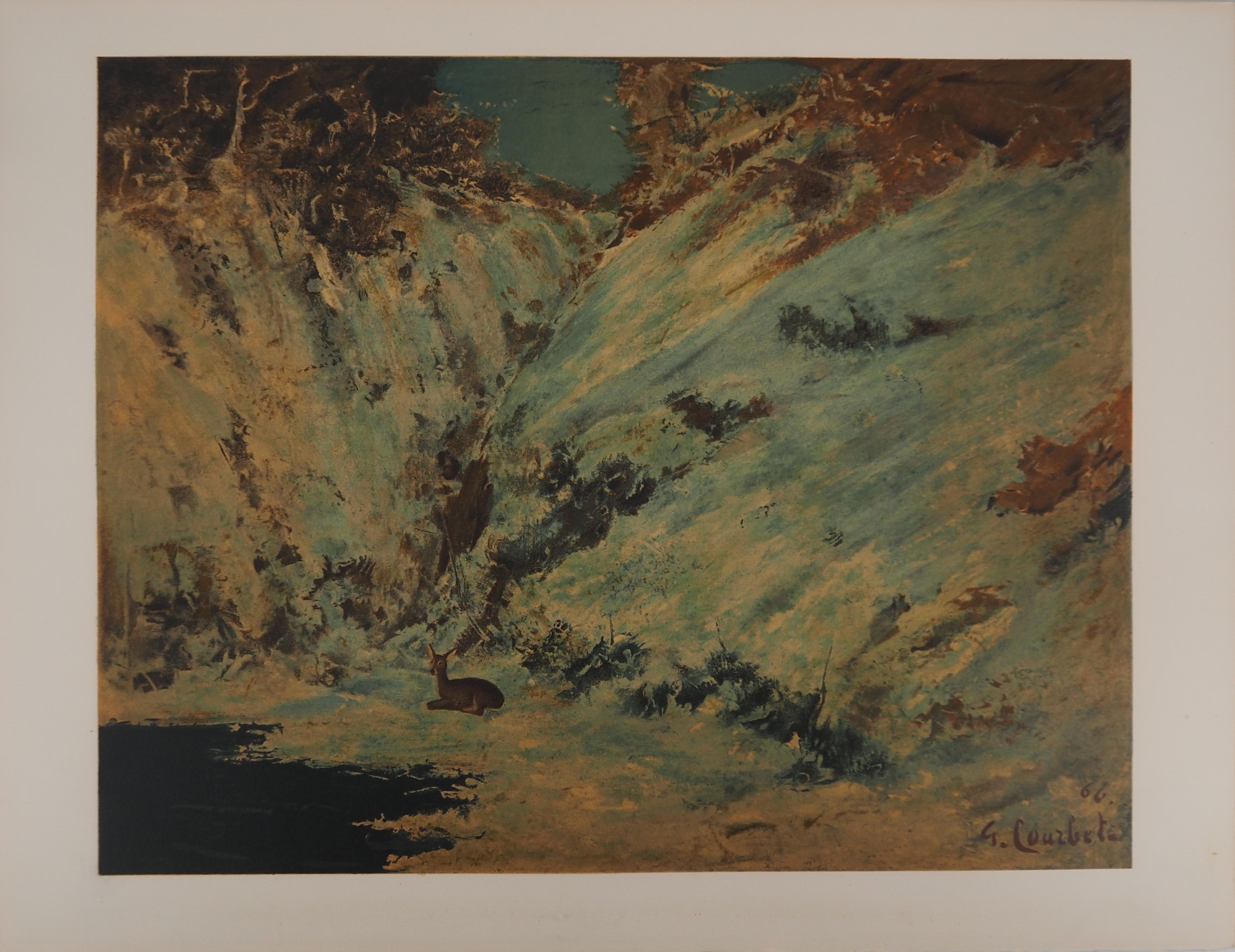 Gustave Courbet Landscape Print - Snowy landscape in the Jura - Lithograph signed, Mourlot