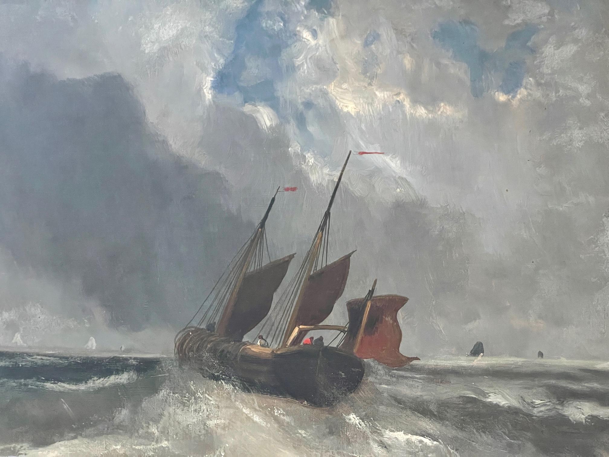 Off to Sea! Maritime oil on canvas 19th century painting by Gustave de Breanski in excellent condition, with provenance in London and the maritime haven of Maine. Measurements of the  painting above do not include the fine original decorative frame.