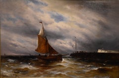 Oil Painting by Gustave de Breanski "Coming into Harbour"