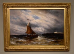Oil Painting by Gustave de Breanski "Coming into Harbour"