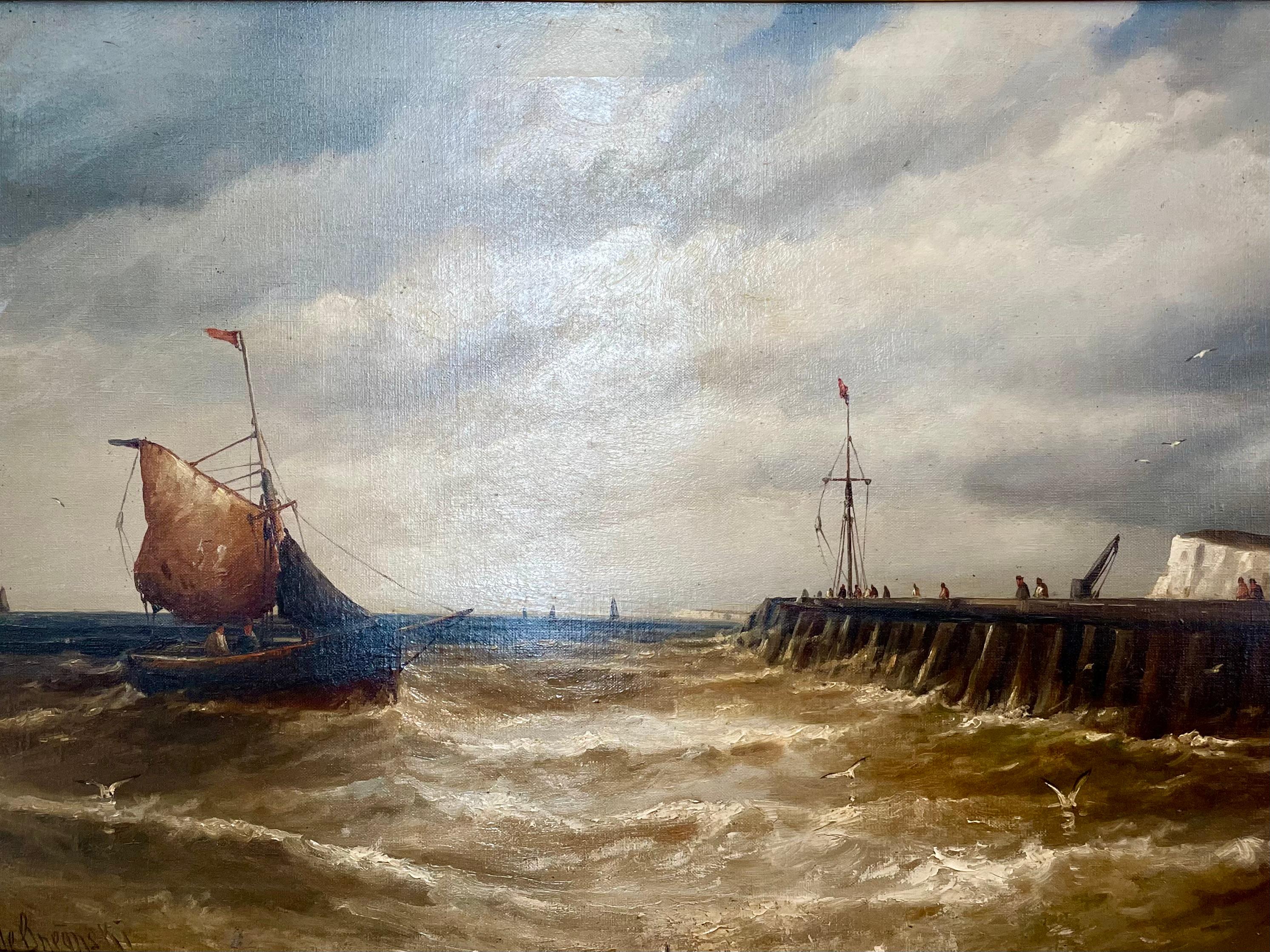 Arrivo al porto, White Cliffs 19° secolo - Painting di Gustave de Breanski