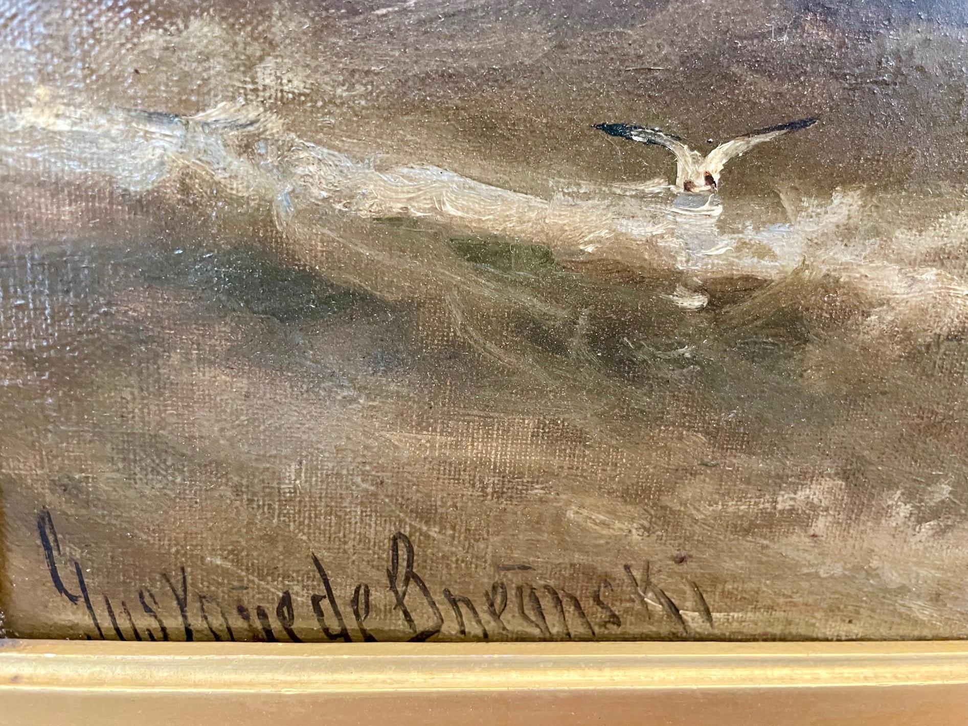 Gustave de Breanski, fratello dell'artista Alfred de Breanski, è famoso per i suoi dipinti a olio su tela di scene marittime britanniche del XIX secolo con acque agitate, cieli lunatici, barche e porti. 'Coming into Harbour' mostra tutte e tre le