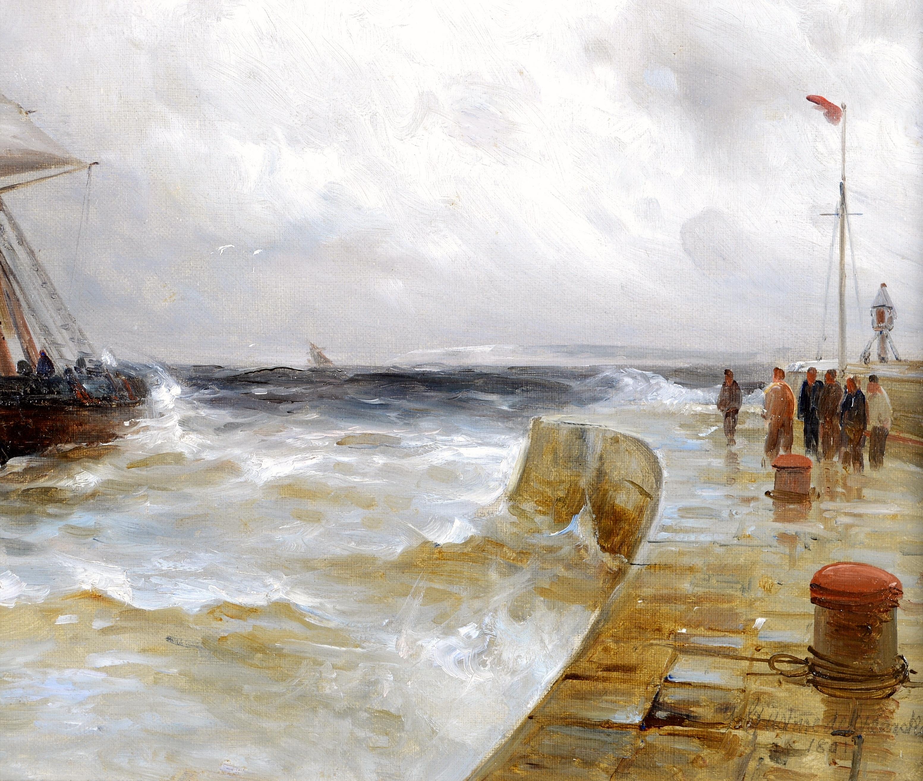 Schifffahrt vor einem Hafen - Antike britische Seelandschaft des 19. Jahrhunderts Ölgemälde im Angebot 2