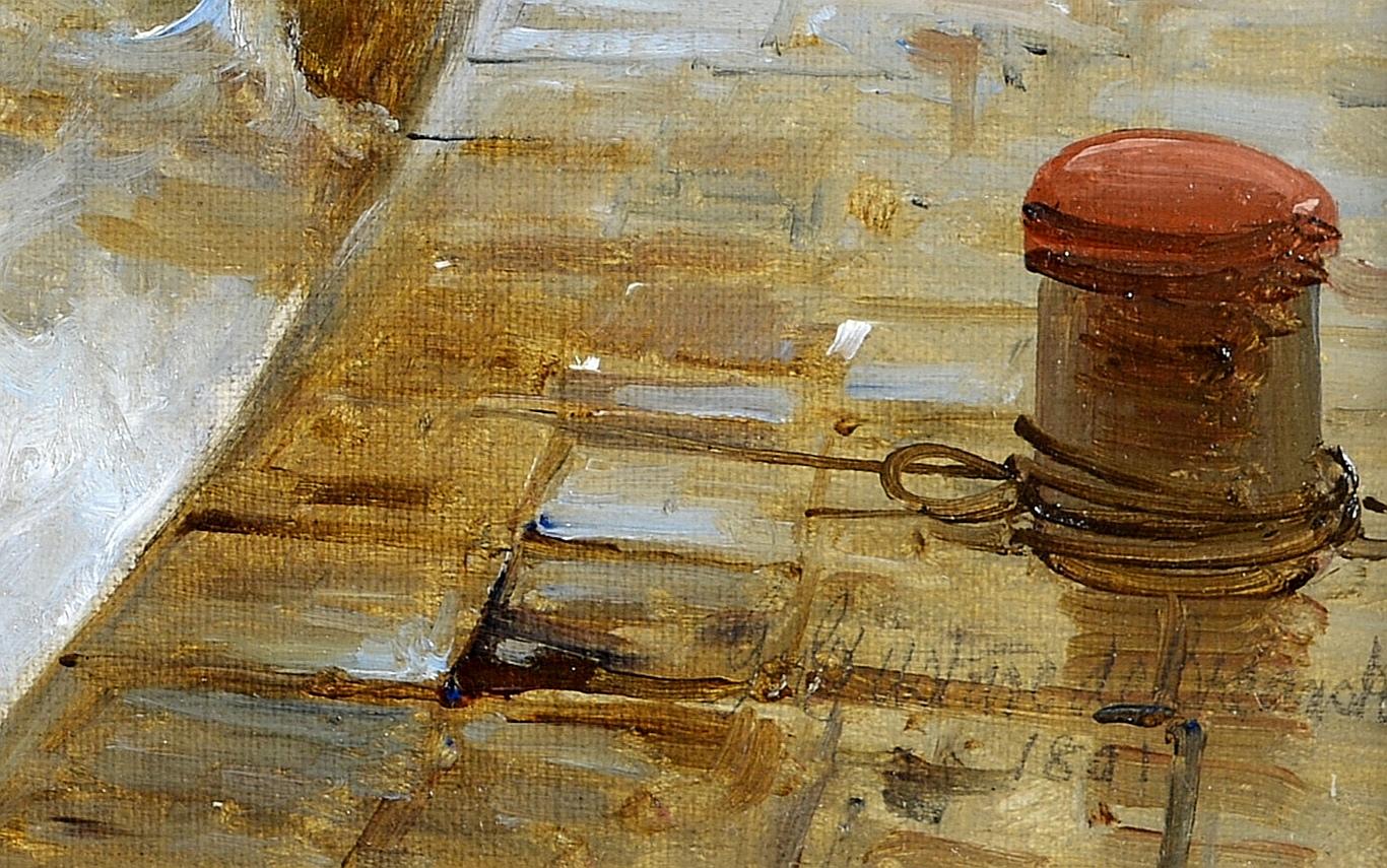 Schifffahrt vor einem Hafen - Antike britische Seelandschaft des 19. Jahrhunderts Ölgemälde im Angebot 3