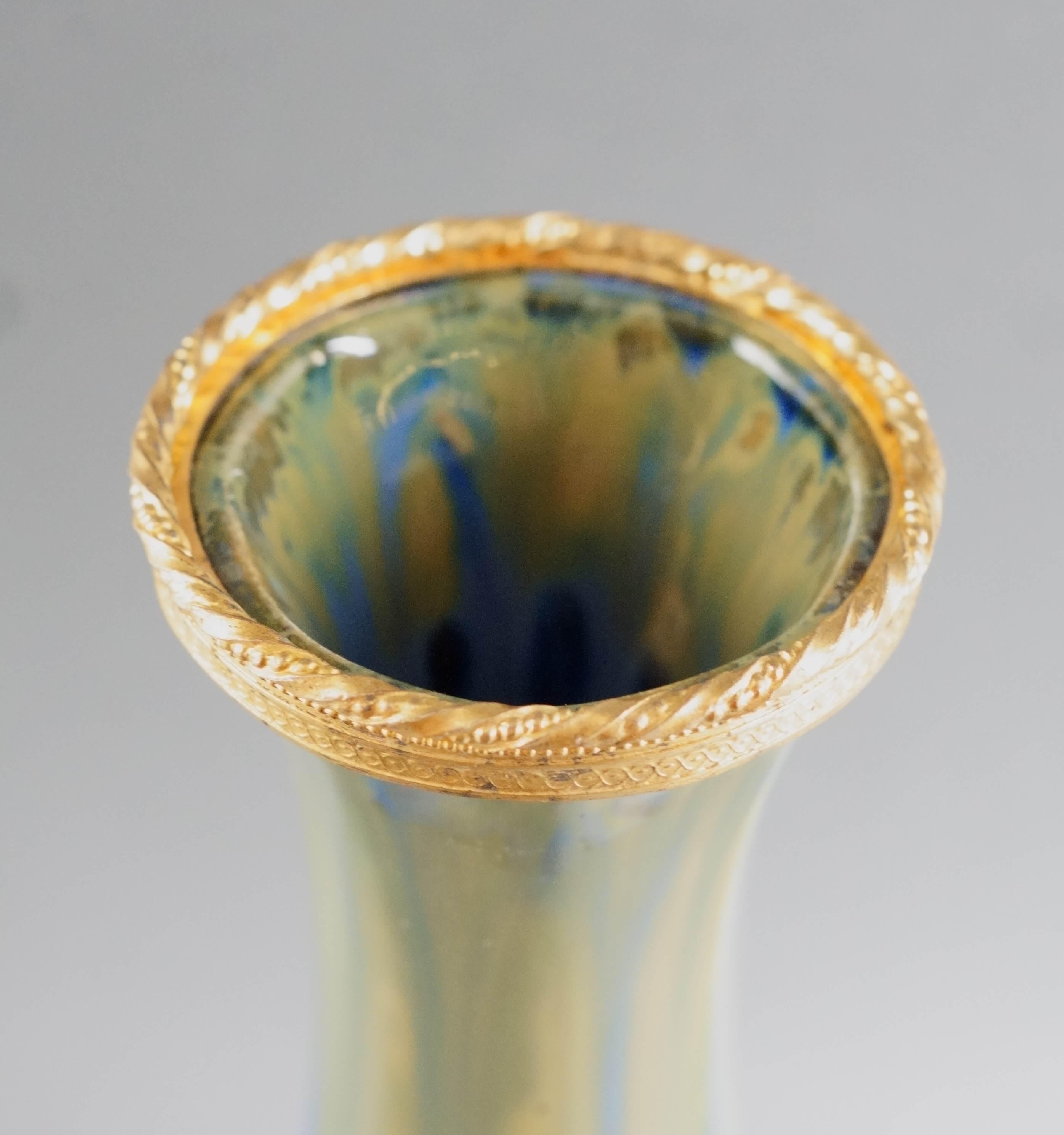 Art Déco Gustave de Bruyn Vaso in Ceramica smaltata e Bronzo Dorato Art Decò Francia XX in vendita