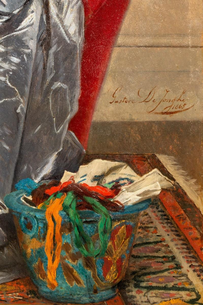The Embroidery Lesson - Gustave de Jonghe (1829-1893) For Sale 9