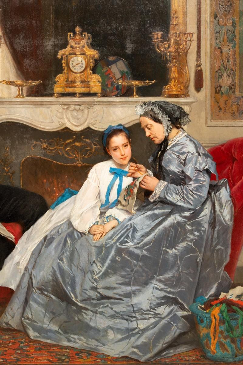 The Embroidery Lesson - Gustave de Jonghe (1829-1893) For Sale 3