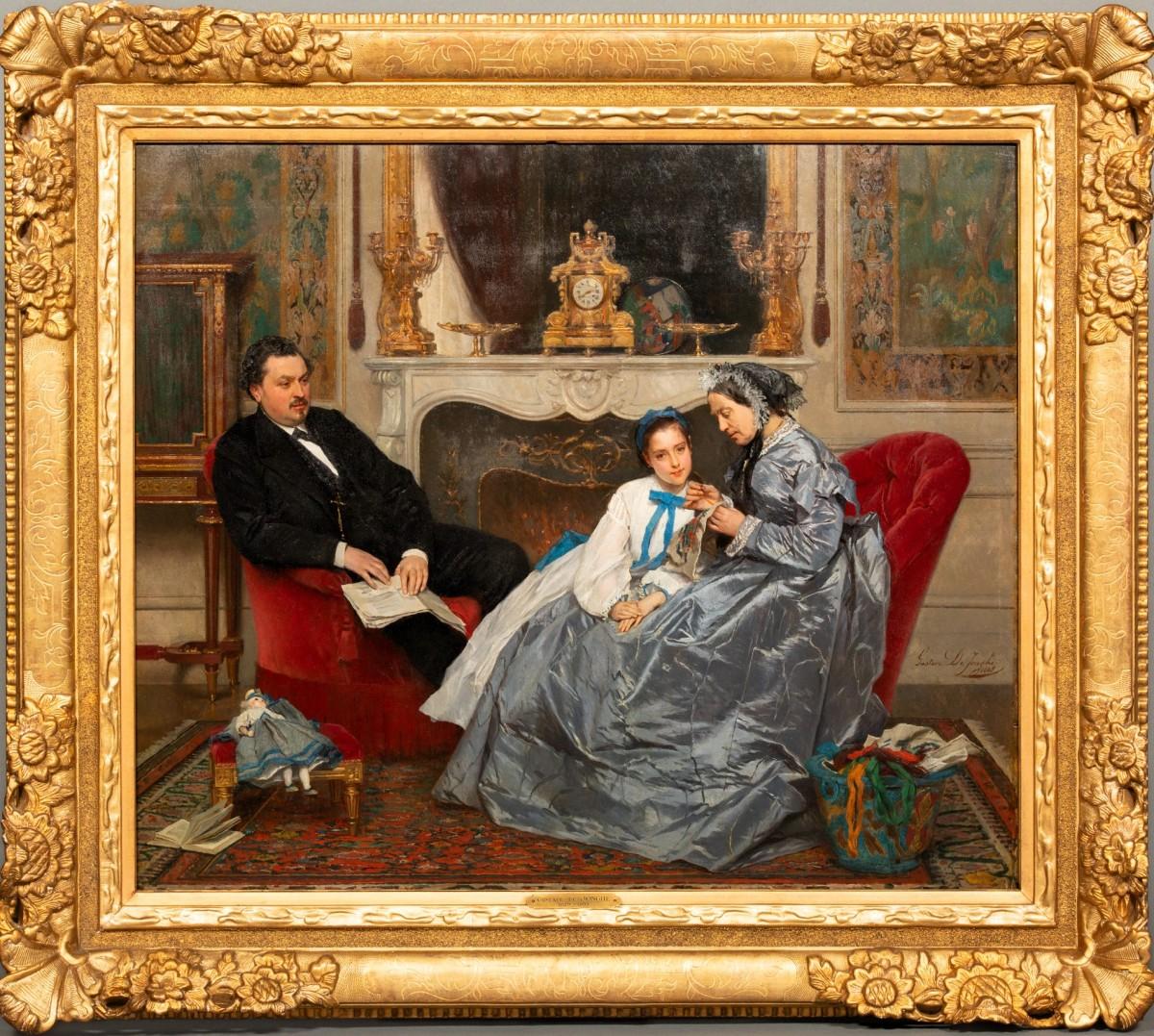 The Embroidery Lesson - Gustave de Jonghe (1829-1893) For Sale 4